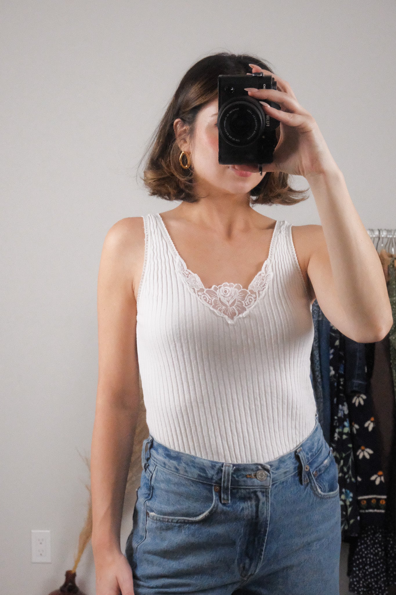 Made in Canada x Vintage x Cotton Lace & Ribbed Tank (M/L)