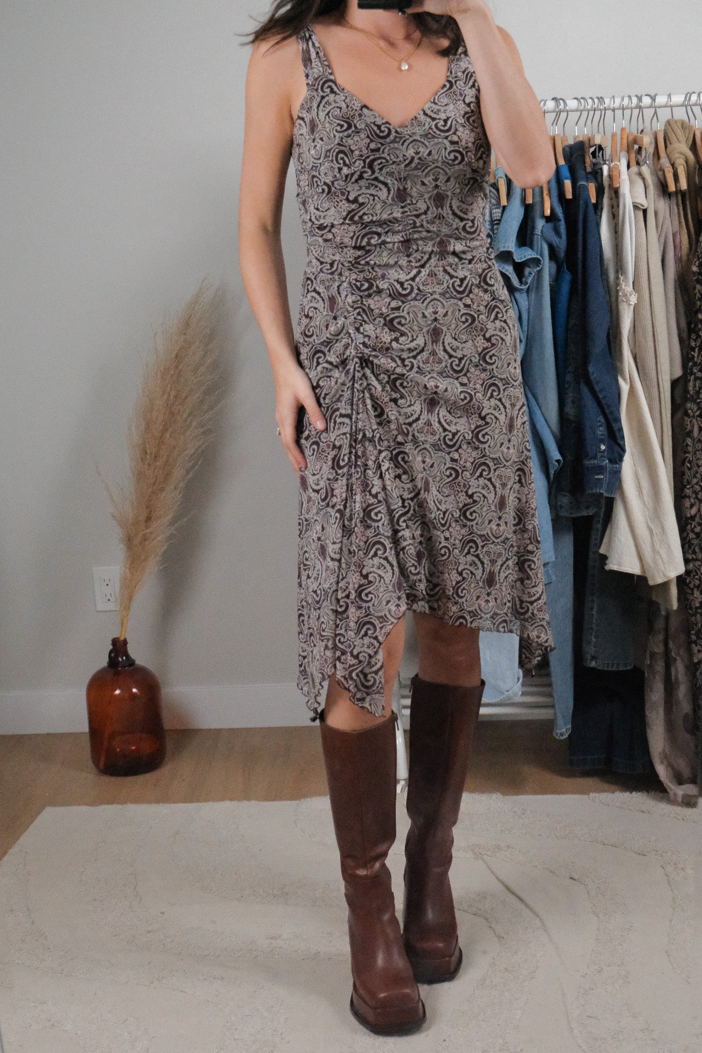 Vintage x Patterned Midi Dress (S)