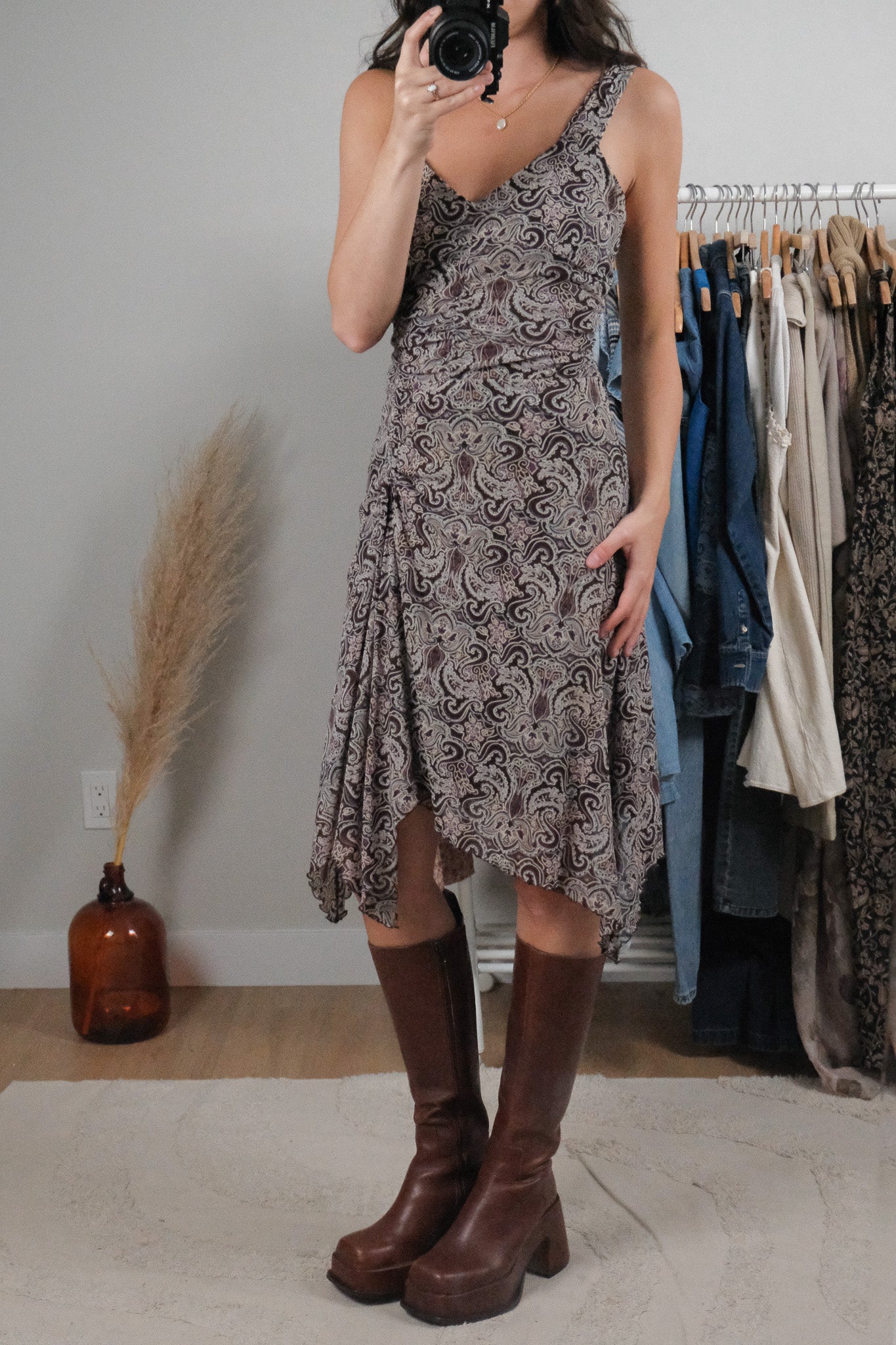Vintage x Patterned Midi Dress (S)