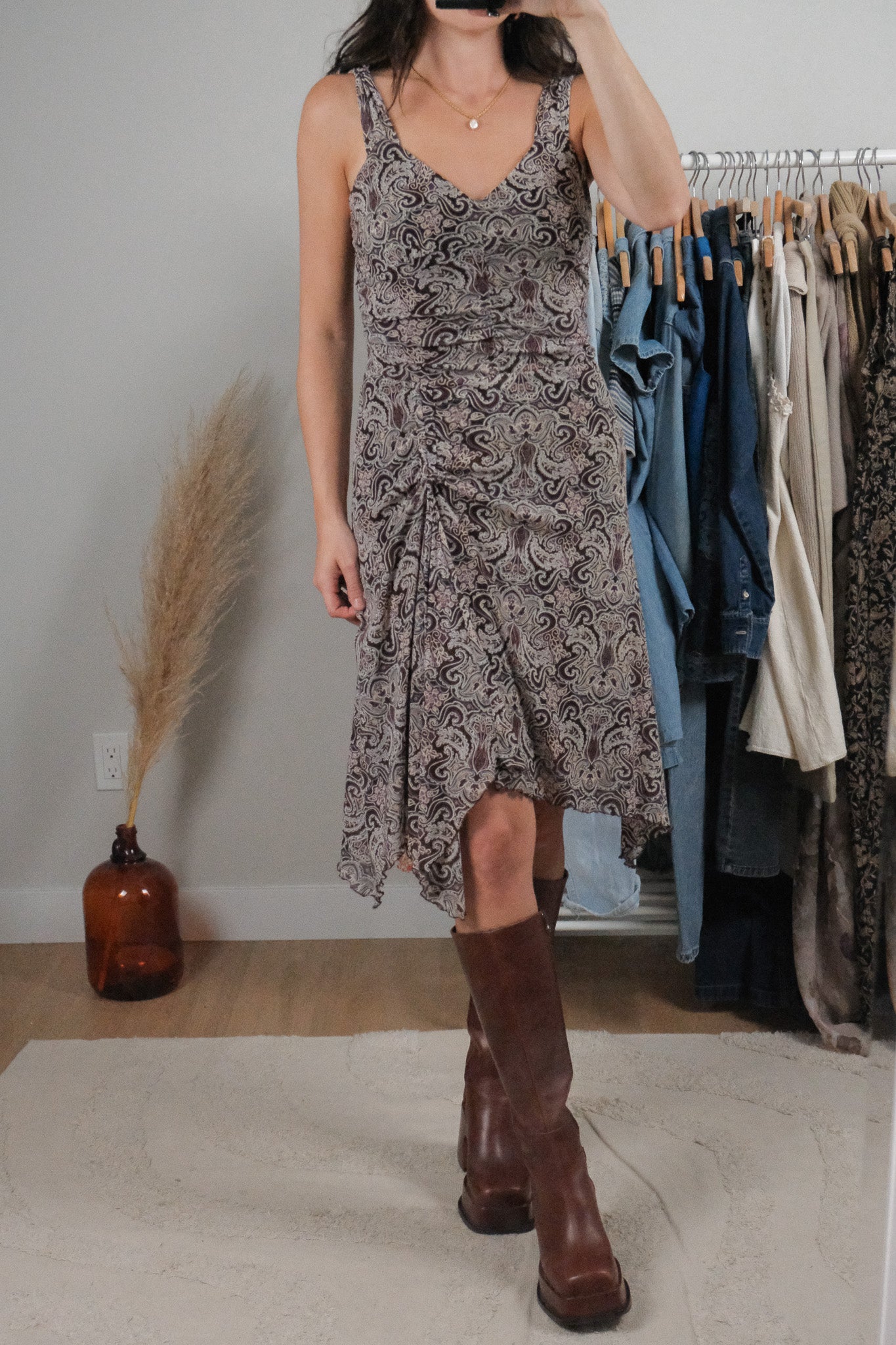 Vintage x Patterned Midi Dress (S)