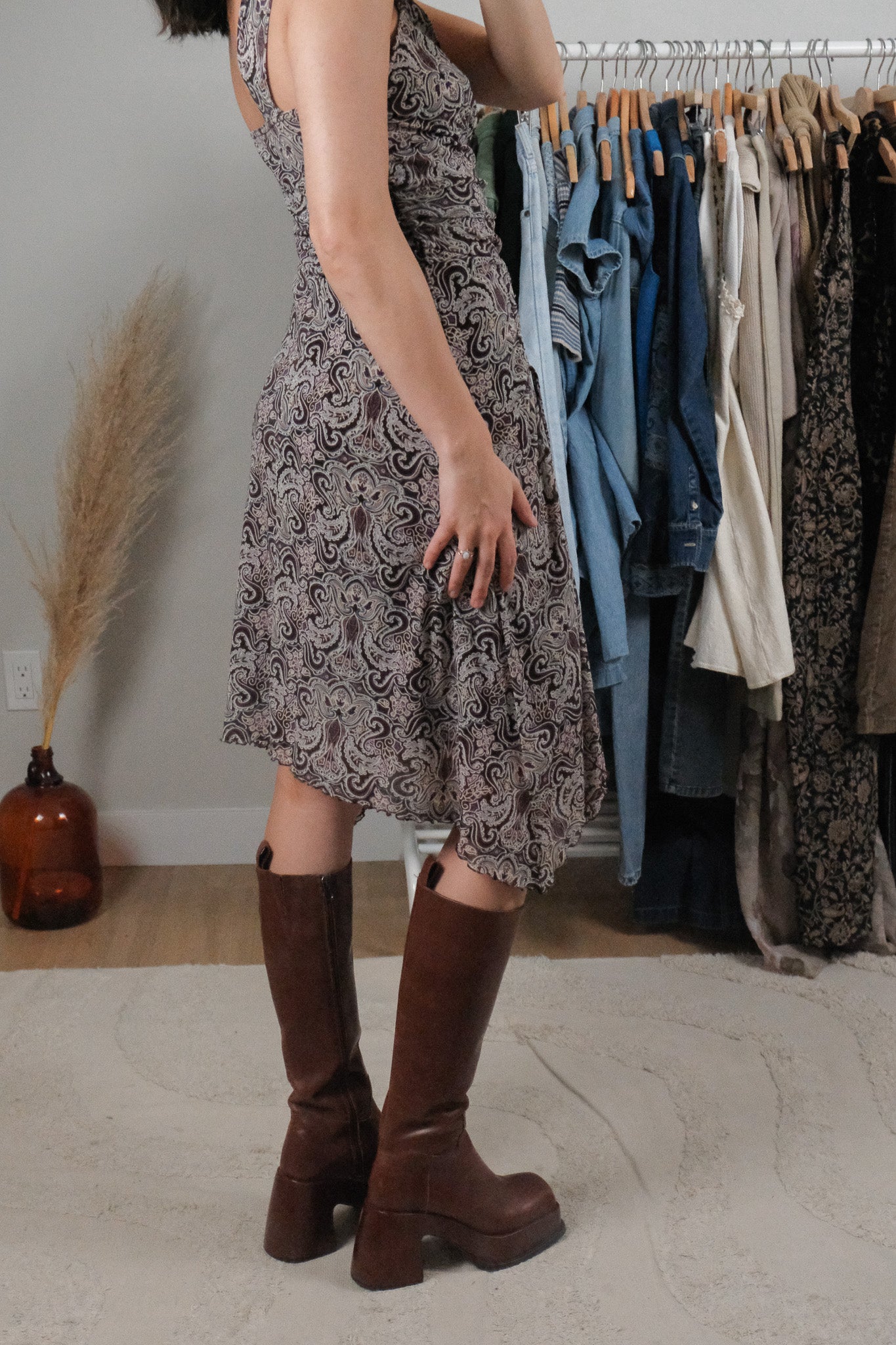 Vintage x Patterned Midi Dress (S)