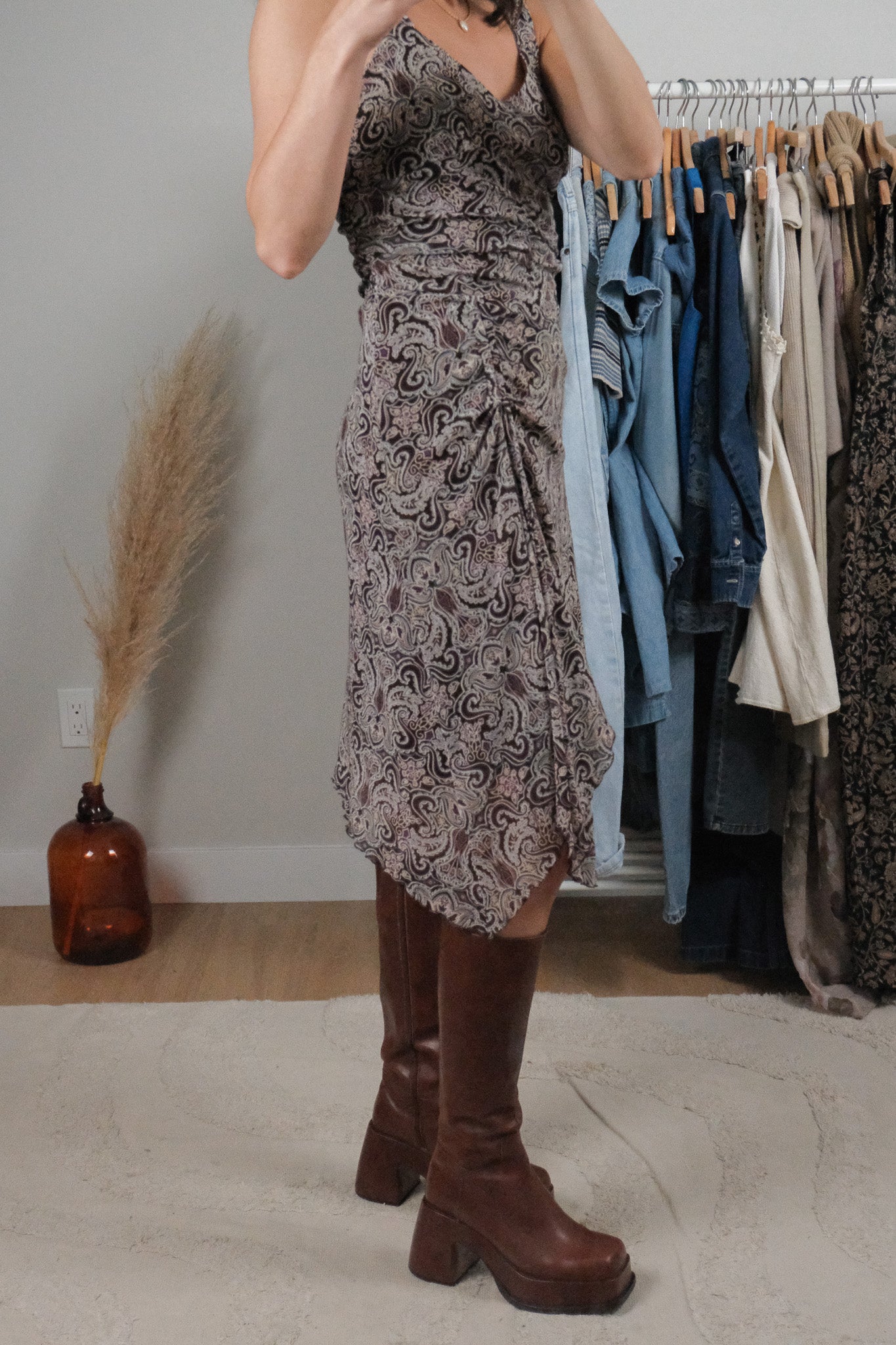 Vintage x Patterned Midi Dress (S)