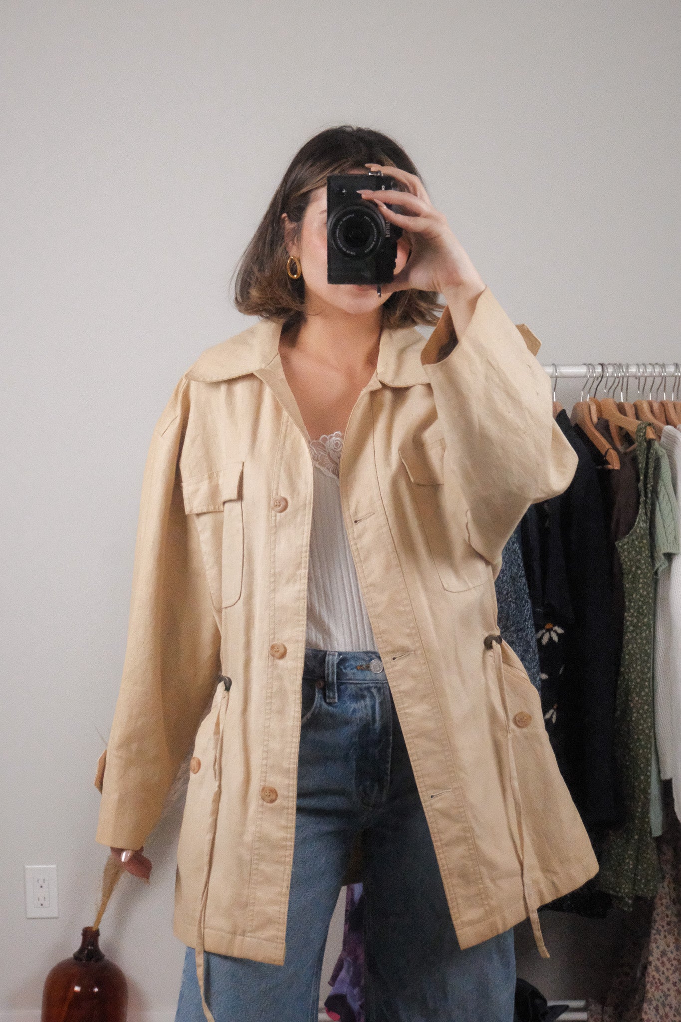 Made in Korea x Vintage x Eaton Linen/Cotton Cinch Waist Jacket (M)