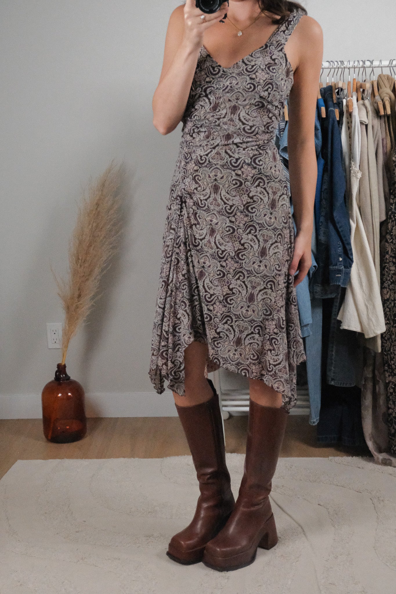 Vintage x Patterned Midi Dress (S)