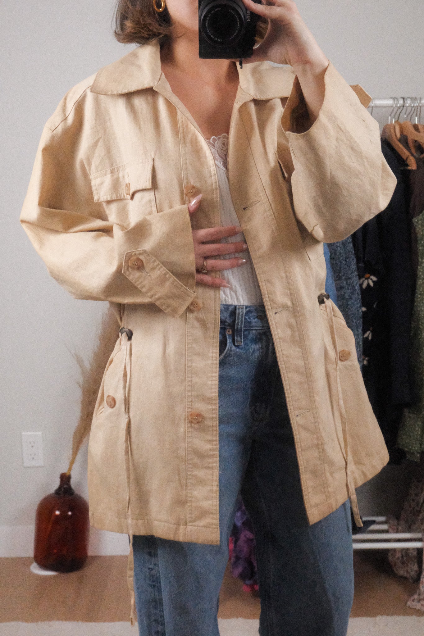 Made in Korea x Vintage x Eaton Linen/Cotton Cinch Waist Jacket (M)