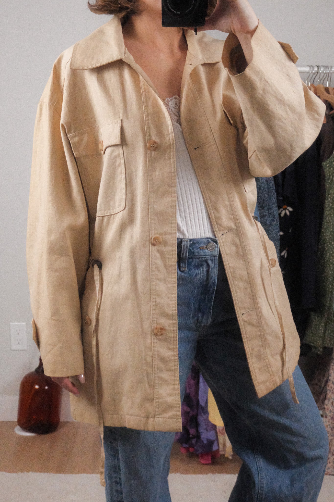 Made in Korea x Vintage x Eaton Linen/Cotton Cinch Waist Jacket (M)