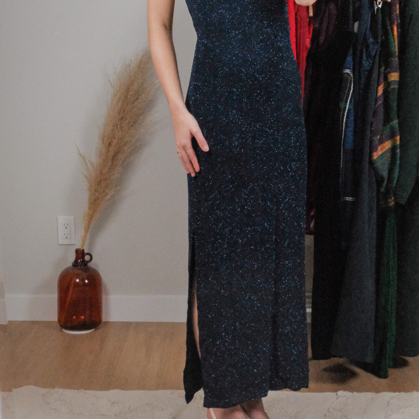 Made in USA x Vintage x Shimmer Open Back Maxi Dress (XS/S)
