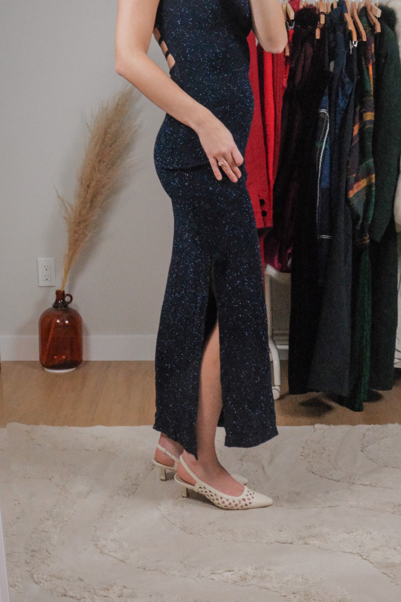 Made in USA x Vintage x Shimmer Open Back Maxi Dress (XS/S)