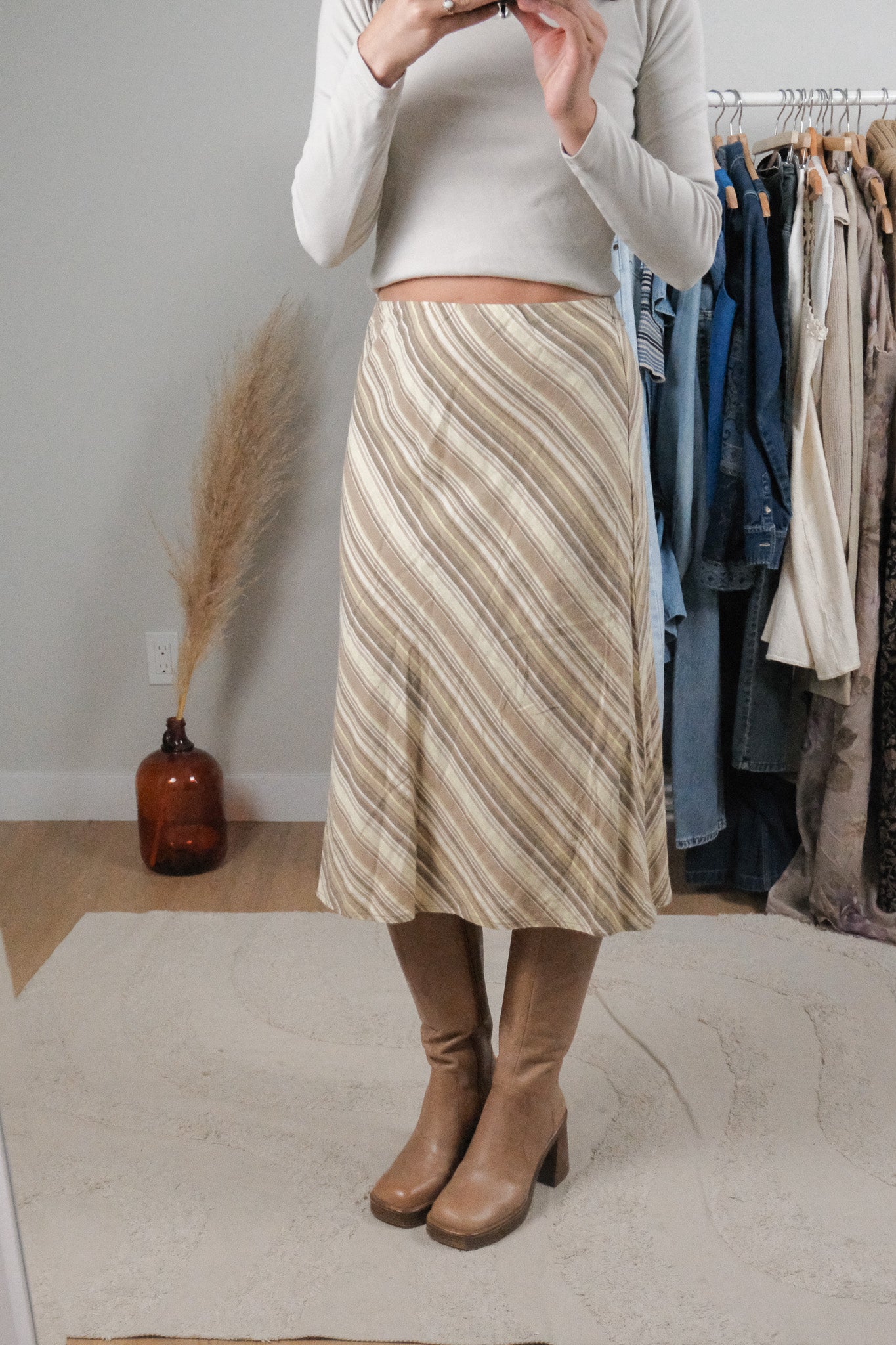 Vintage x Linen Blend Striped Skirt (4/6)