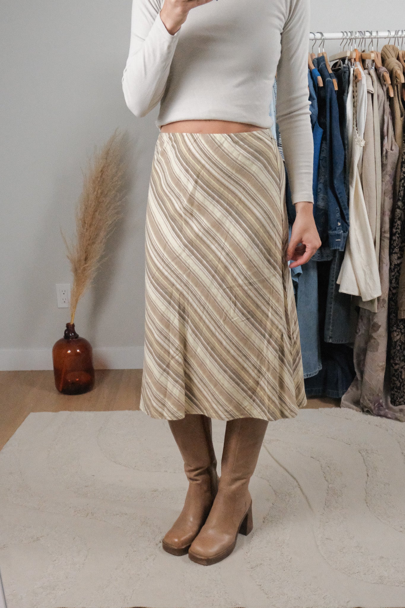 Vintage x Linen Blend Striped Skirt (4/6)