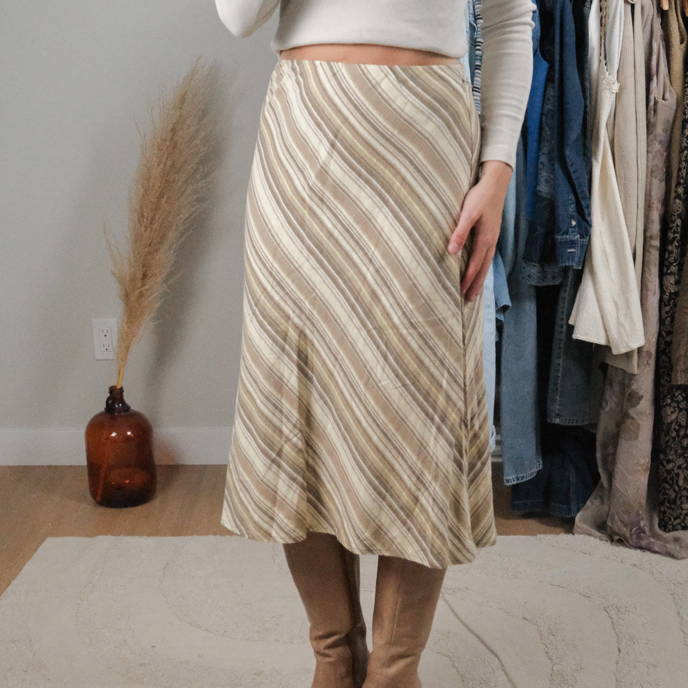 Vintage x Linen Blend Striped Skirt (4/6)