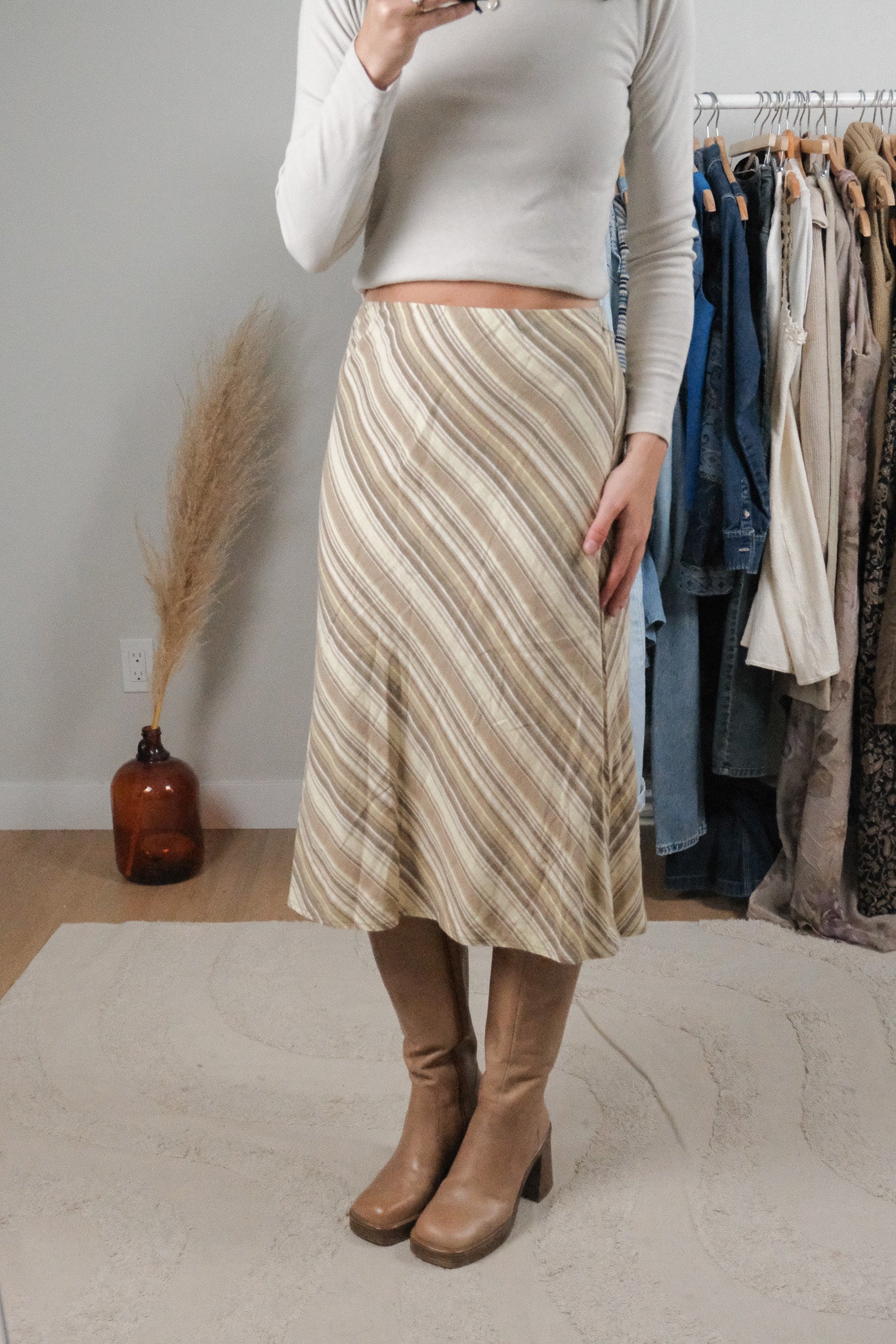 Vintage x Linen Blend Striped Skirt (4/6)