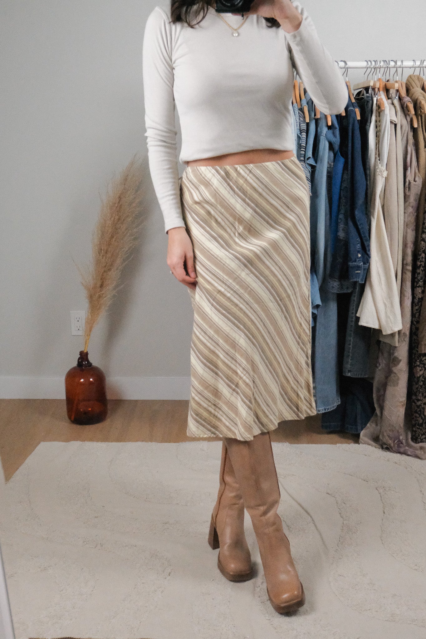 Vintage x Linen Blend Striped Skirt (4/6)