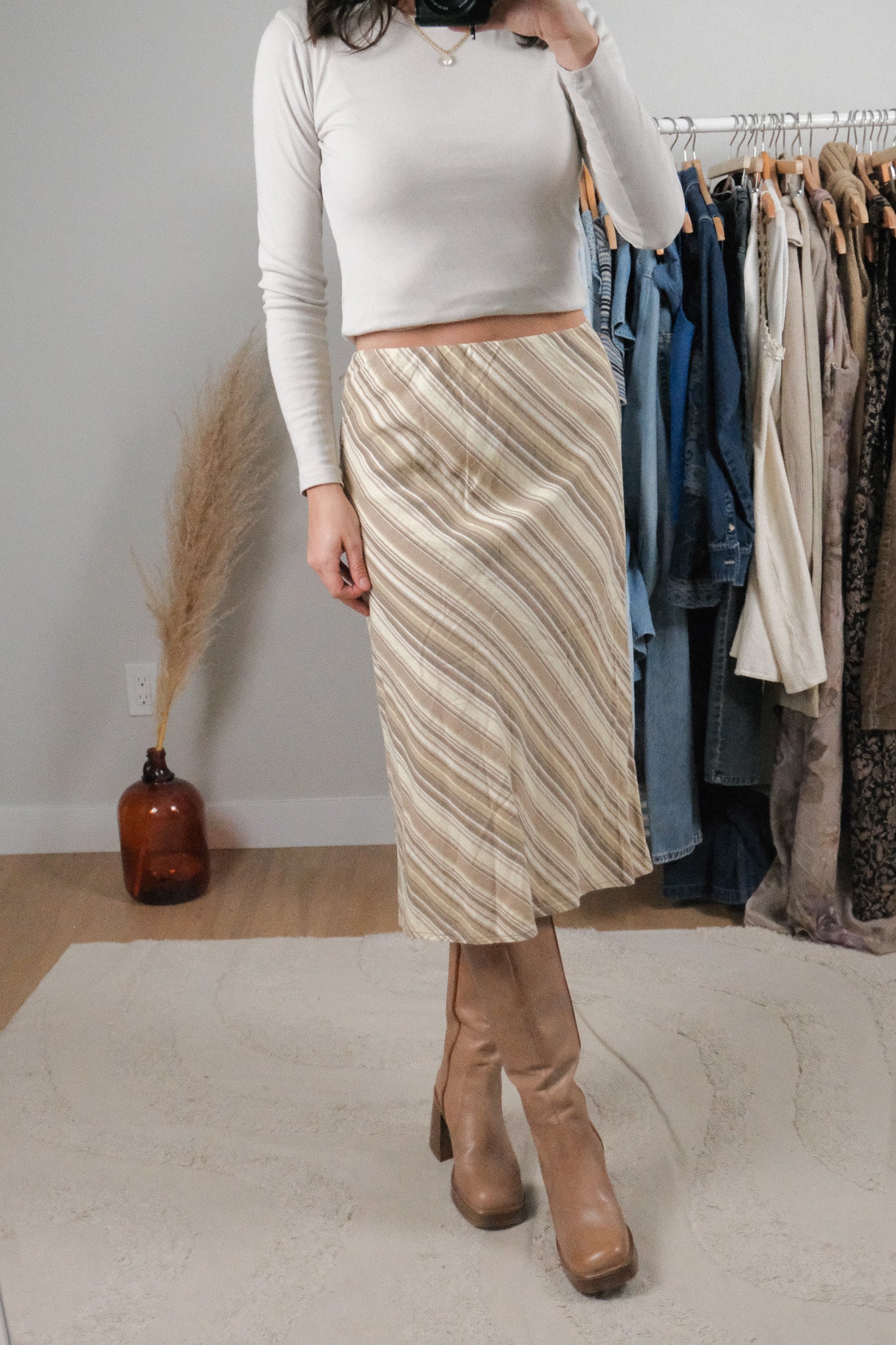 Vintage x Linen Blend Striped Skirt (4/6)