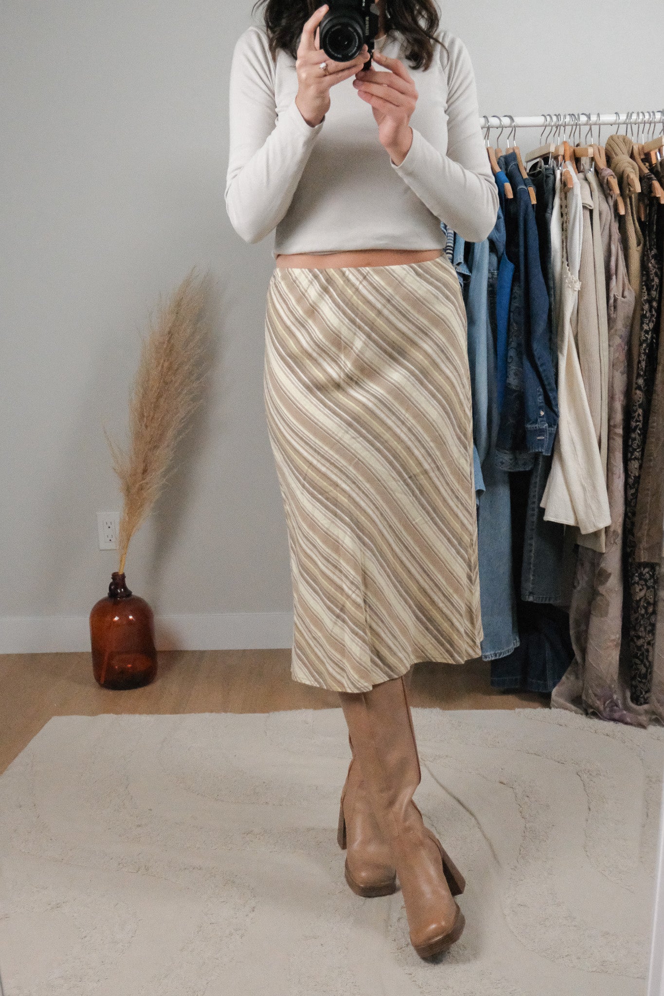 Vintage x Linen Blend Striped Skirt (4/6)