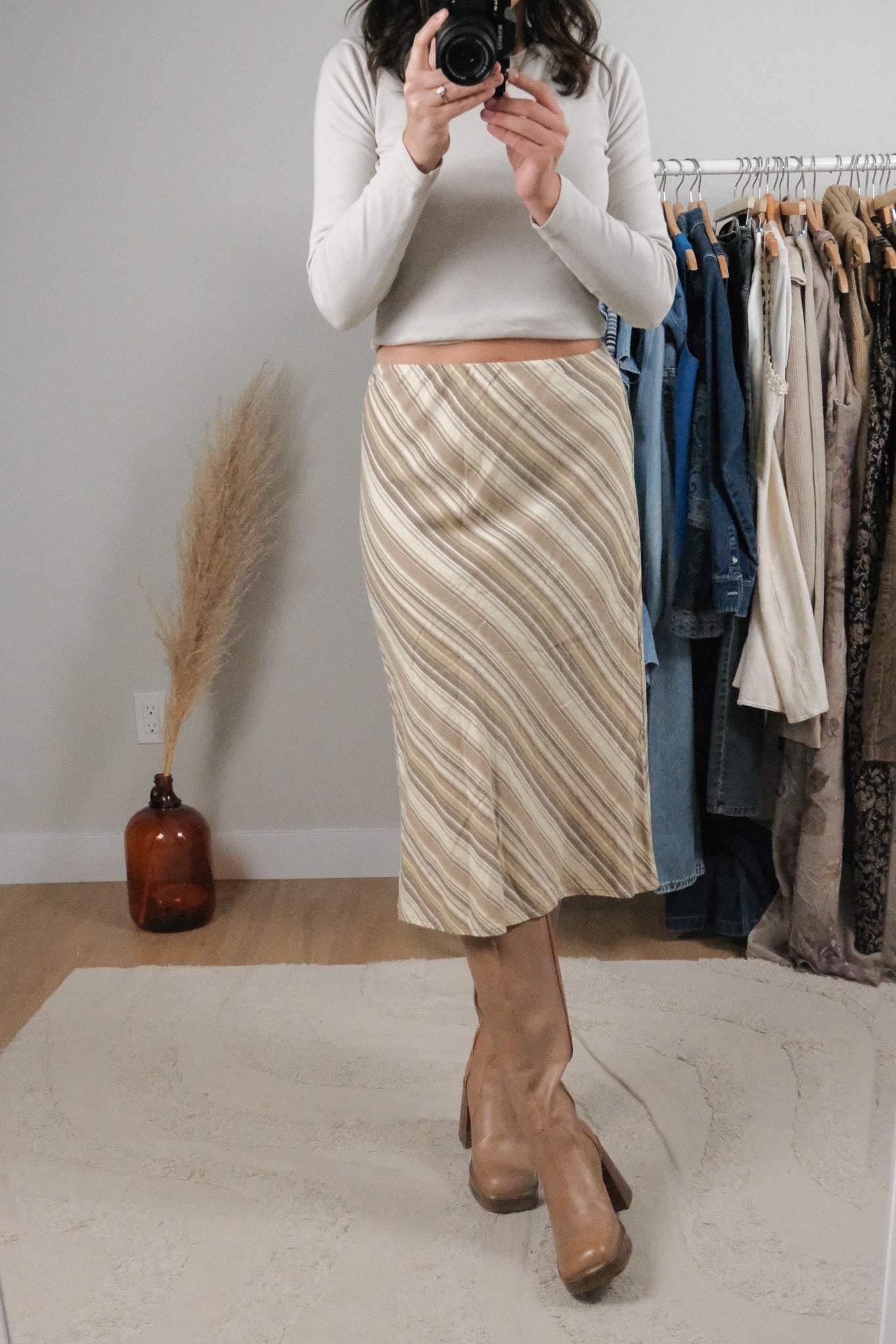 Vintage x Linen Blend Striped Skirt (4/6)