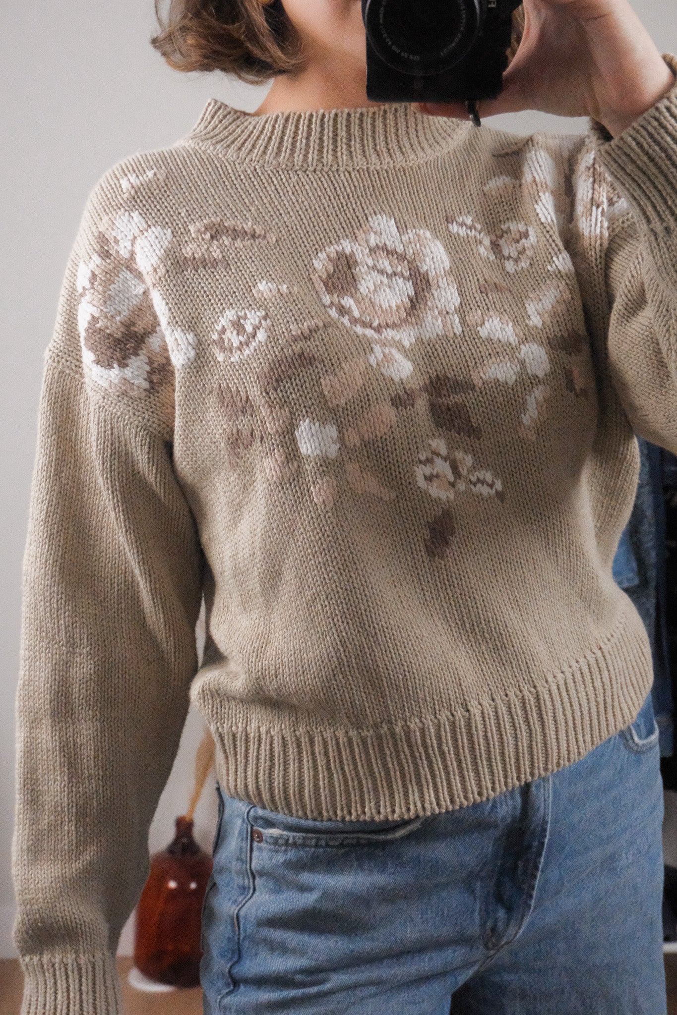 Vintage x Hand Embroidered Floral Knit (S/M)