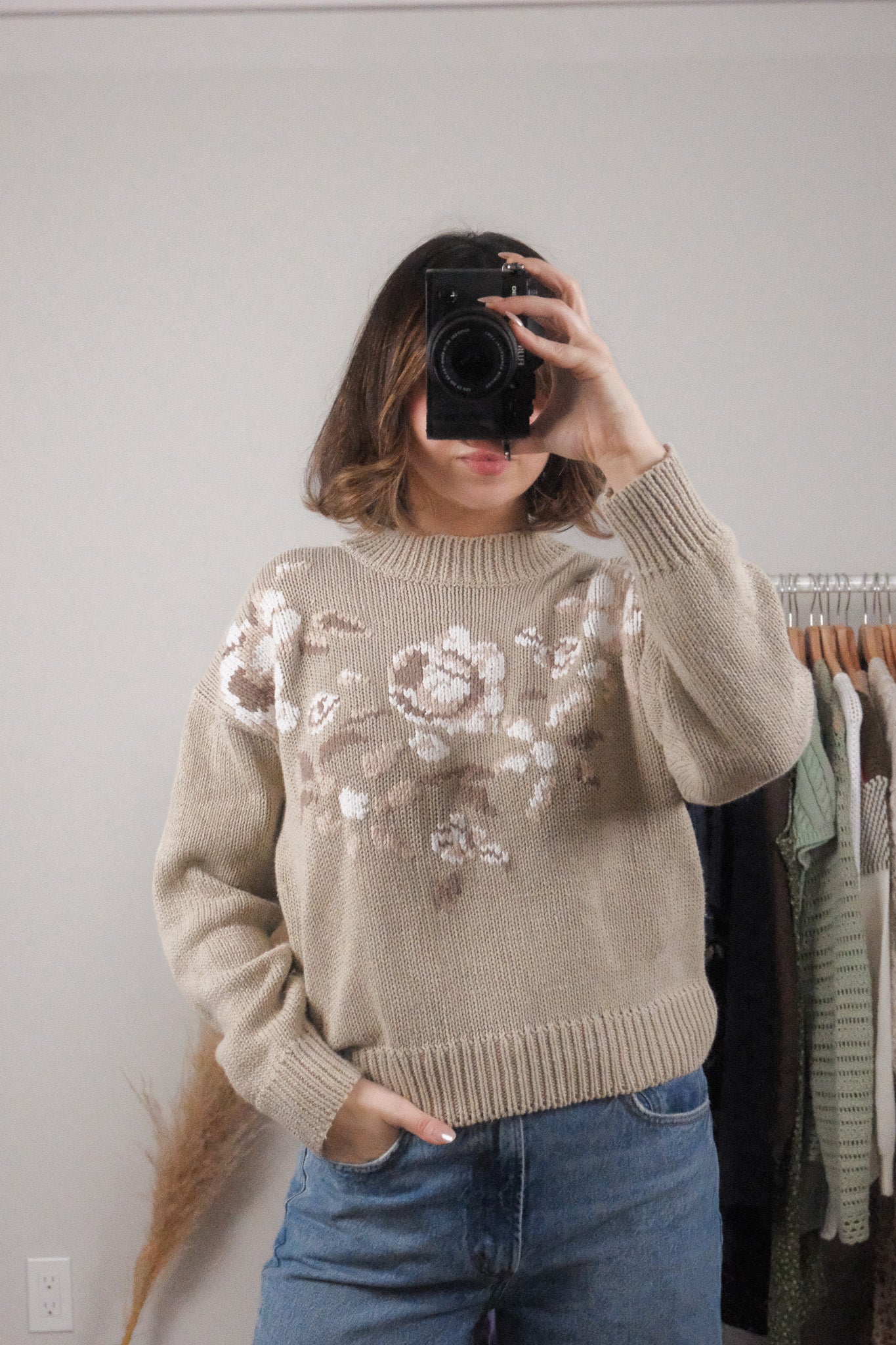 Vintage x Hand Embroidered Floral Knit (S/M)