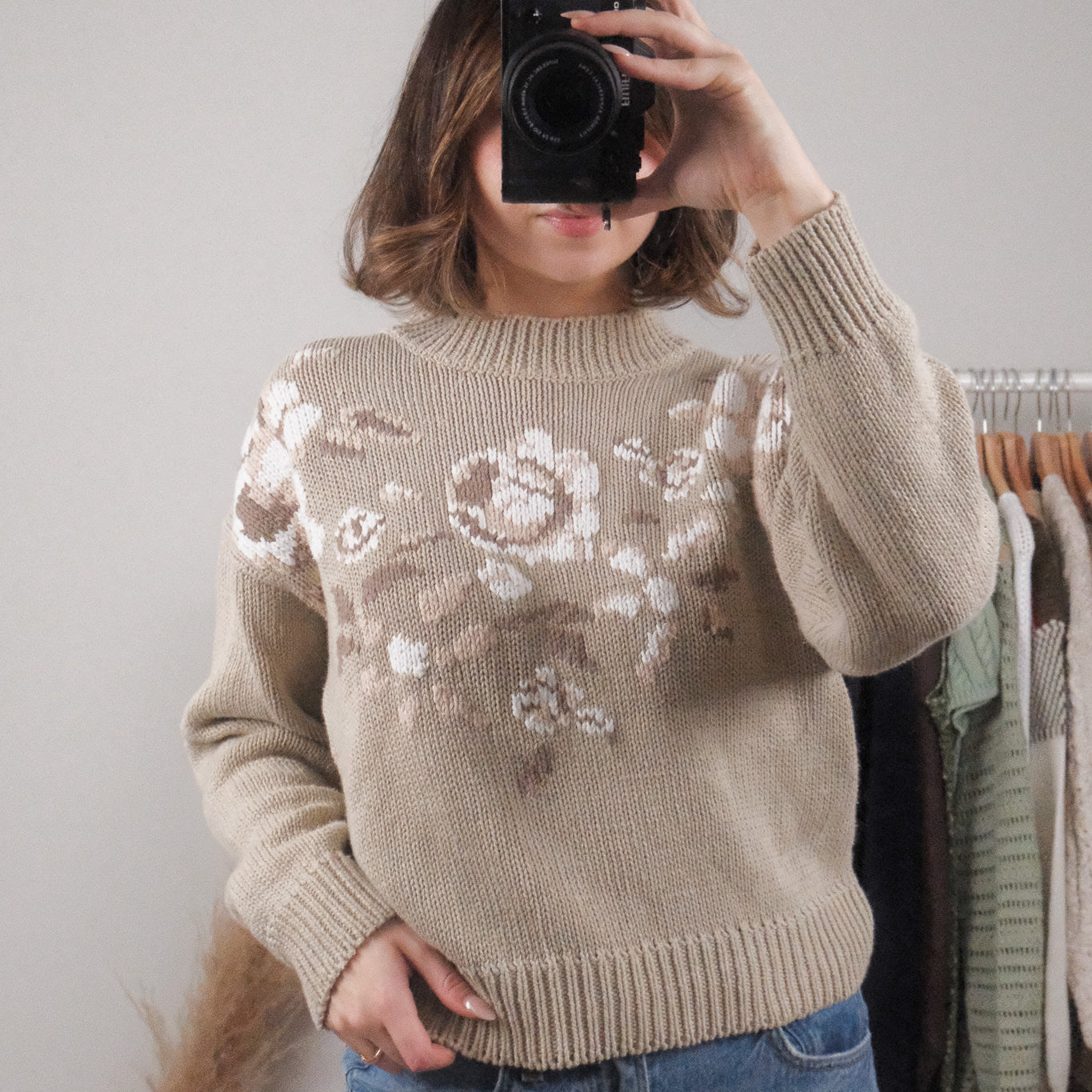 Vintage x Hand Embroidered Floral Knit (S/M)