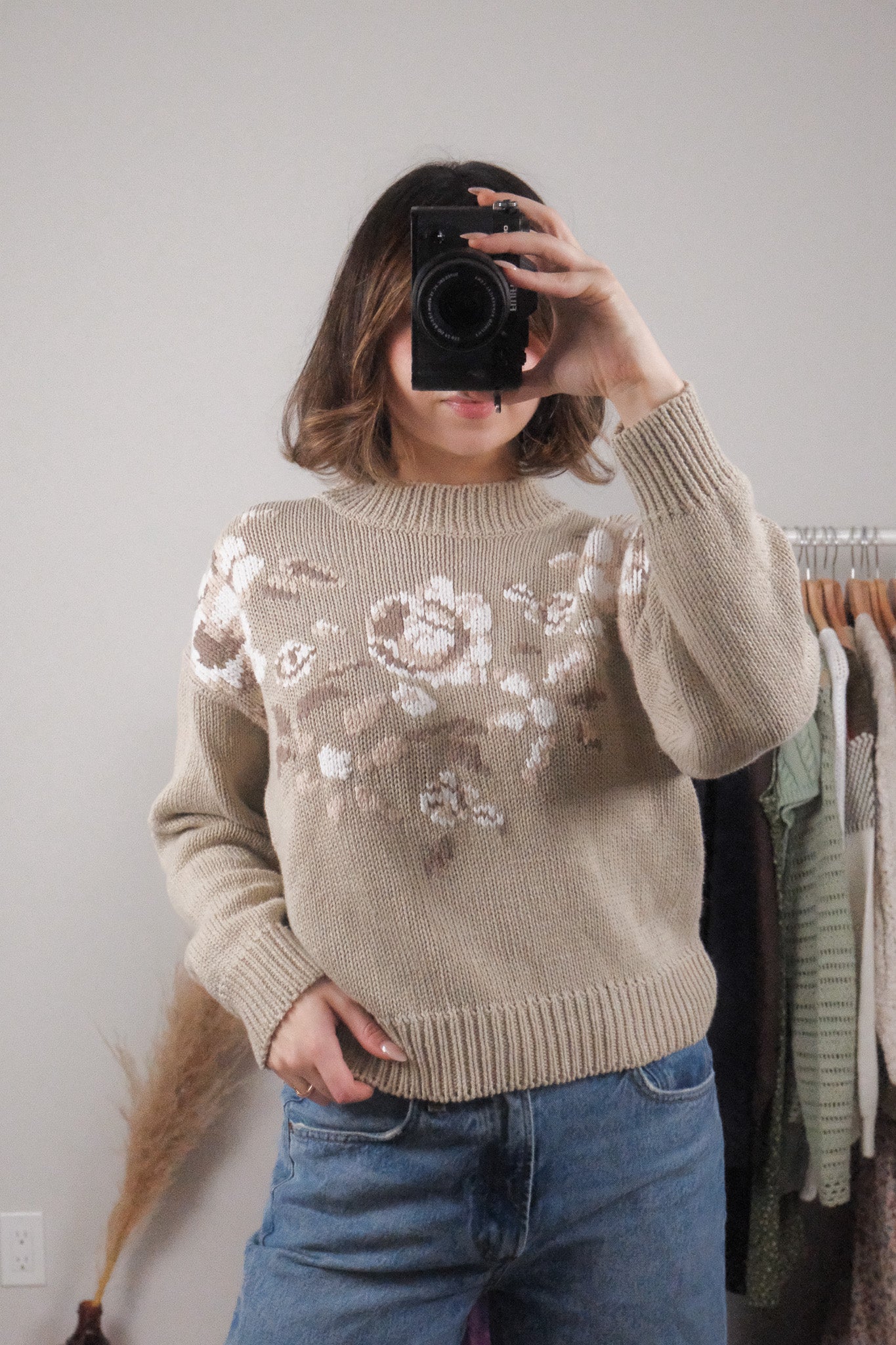 Vintage x Hand Embroidered Floral Knit (S/M)