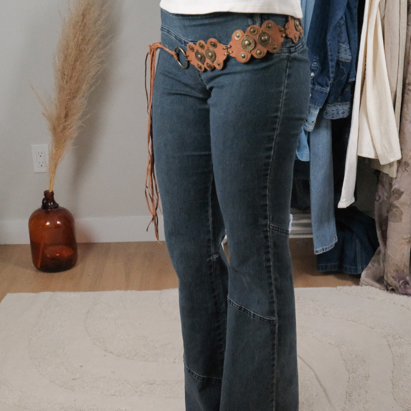 Vintage x Faux Leather Studded Belt (S/M)