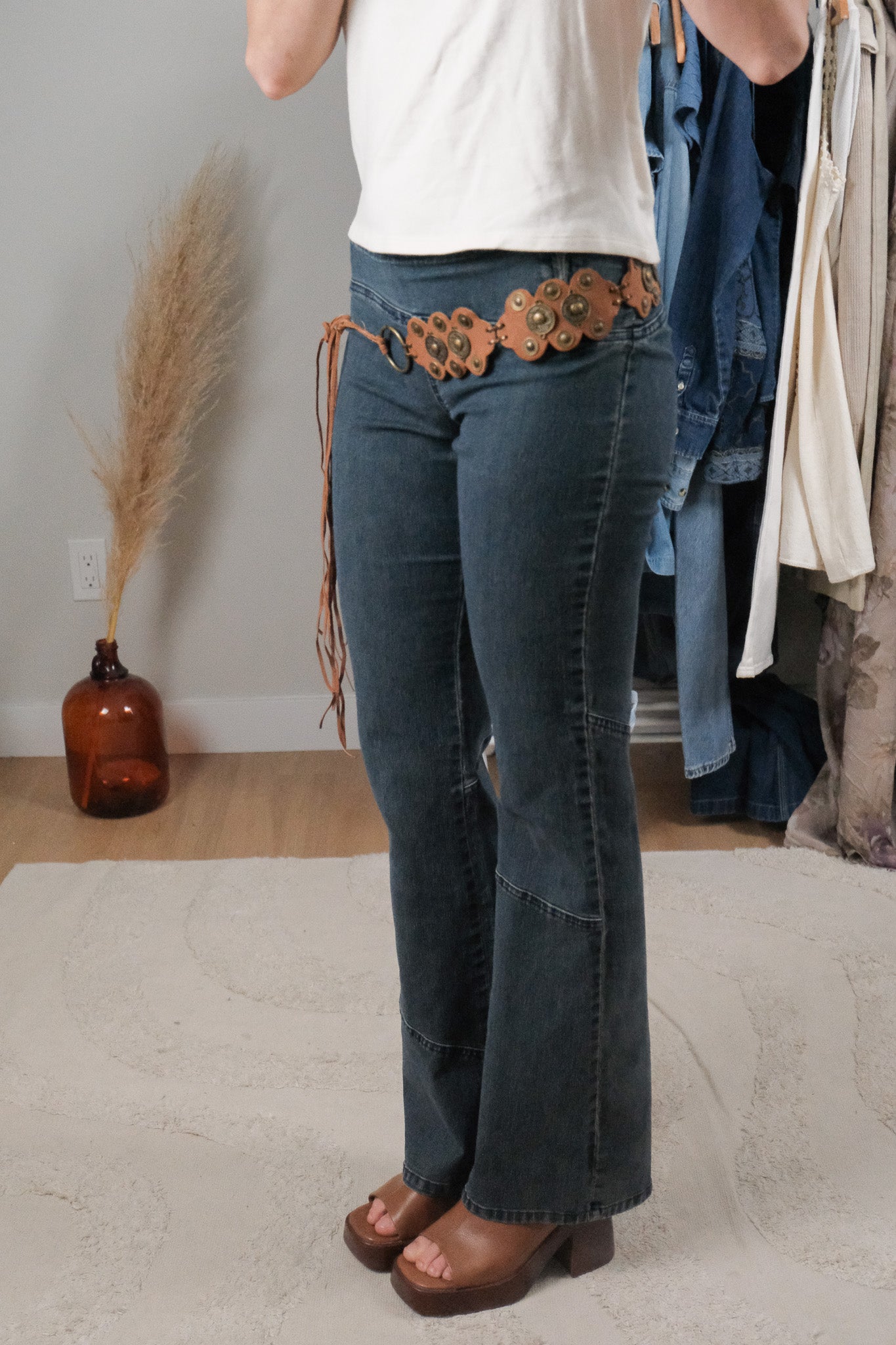 Vintage x Faux Leather Studded Belt (S/M)