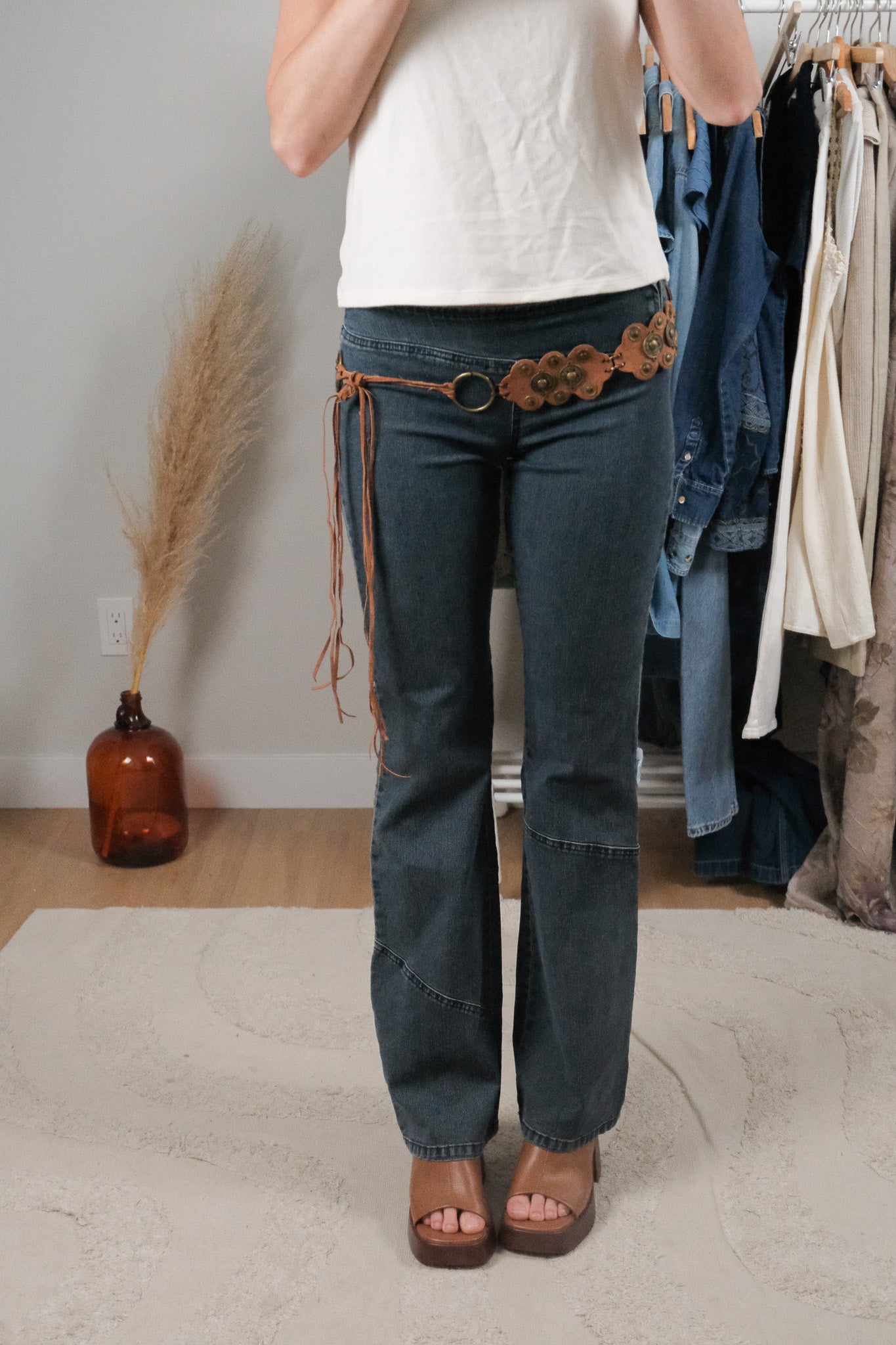 Vintage x Faux Leather Studded Belt (S/M)