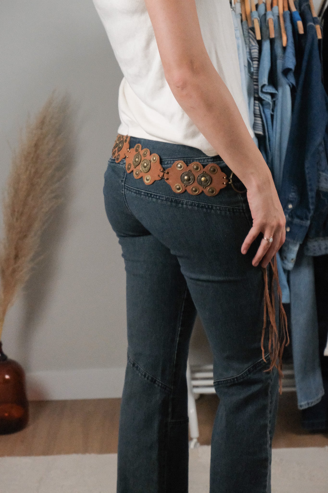 Vintage x Faux Leather Studded Belt (S/M)