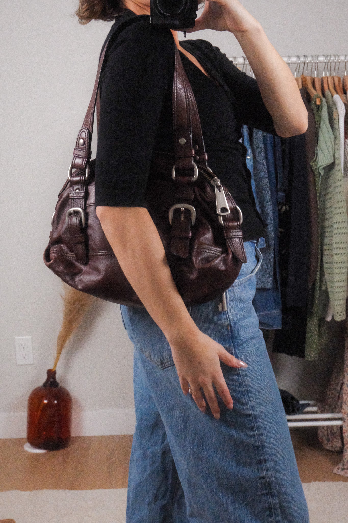 Vintage x Leather Fossil Buckle Shoulder Purse