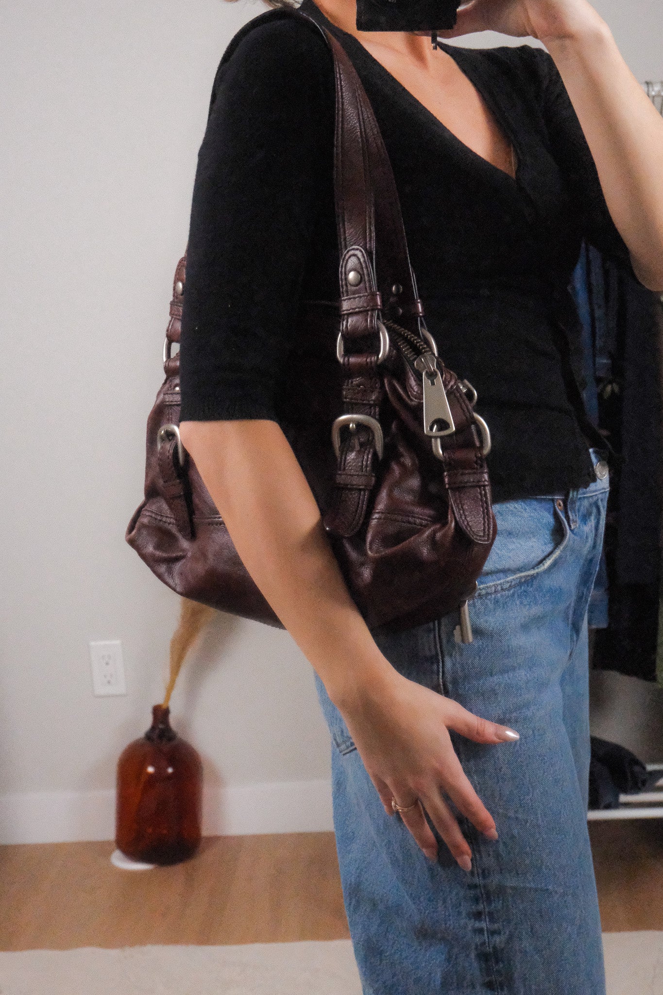 Vintage x Leather Fossil Buckle Shoulder Purse