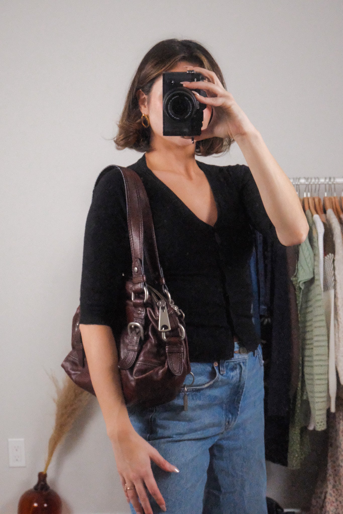 Vintage x Leather Fossil Buckle Shoulder Purse