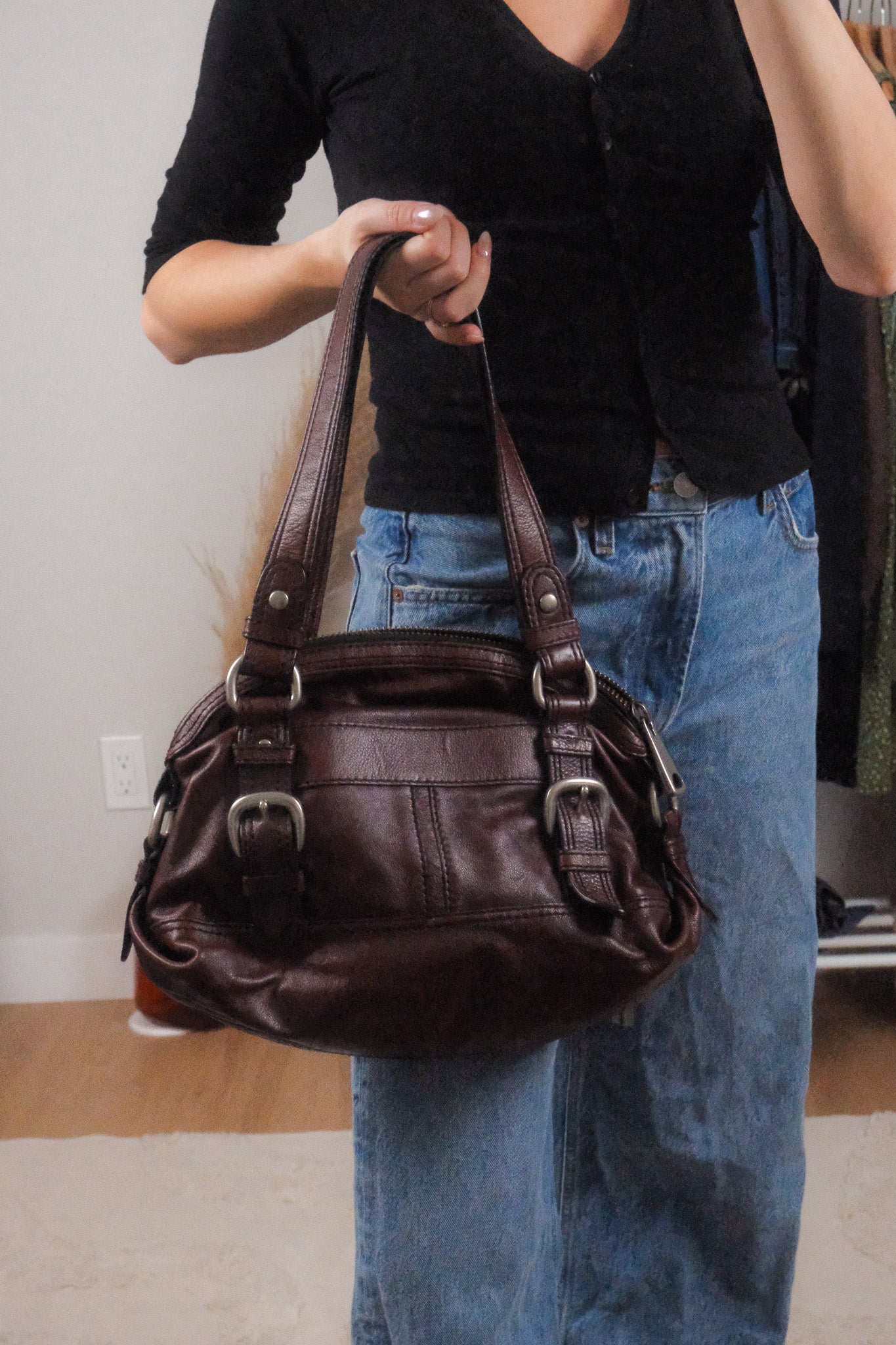Vintage x Leather Fossil Buckle Shoulder Purse