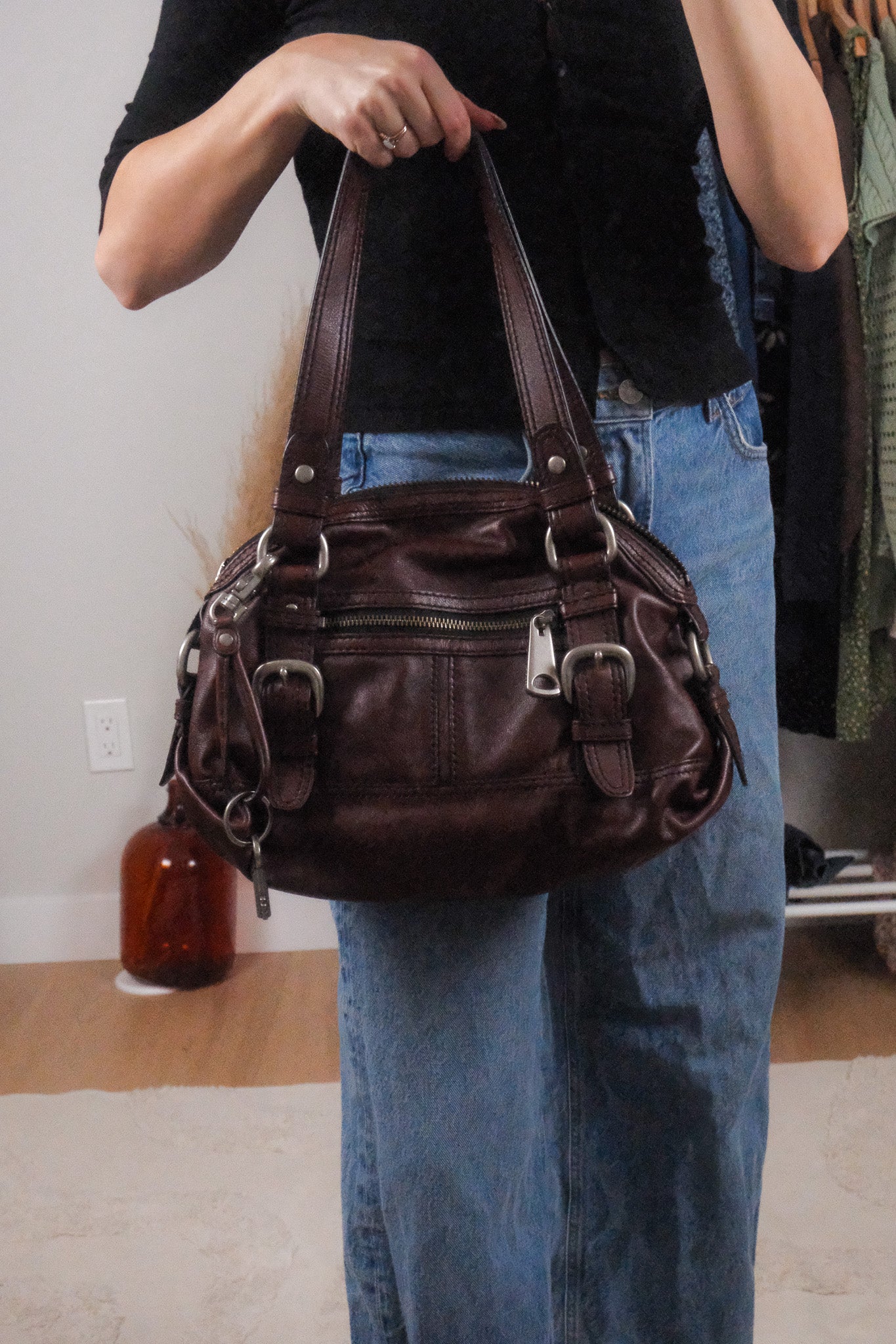 Vintage x Leather Fossil Buckle Shoulder Purse