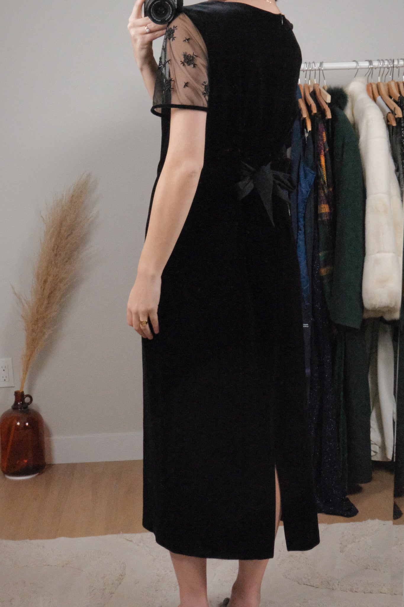 Vintage x Beaded Sleeve Velvet Midi Dress (10/12)