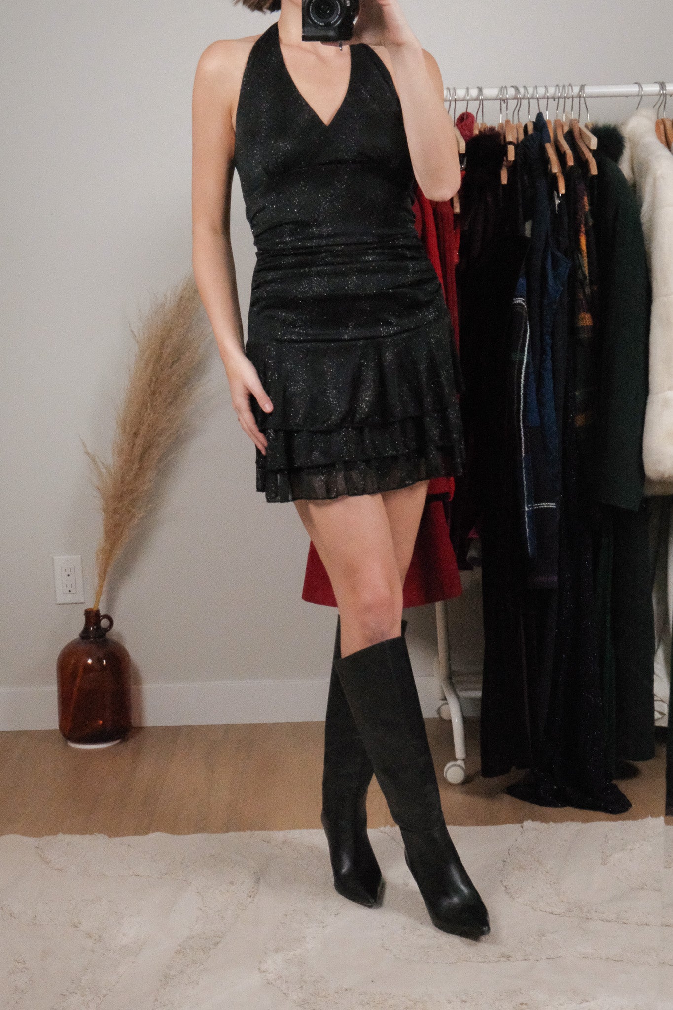 Vintage x Halter Shimmer Ruffle Mini Dress (XS/S)