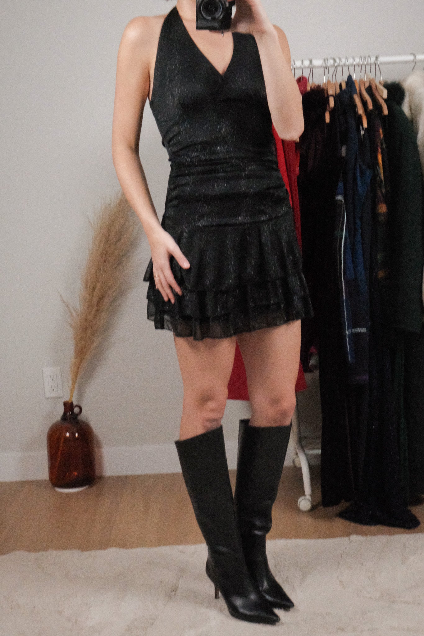 Vintage x Halter Shimmer Ruffle Mini Dress (XS/S)