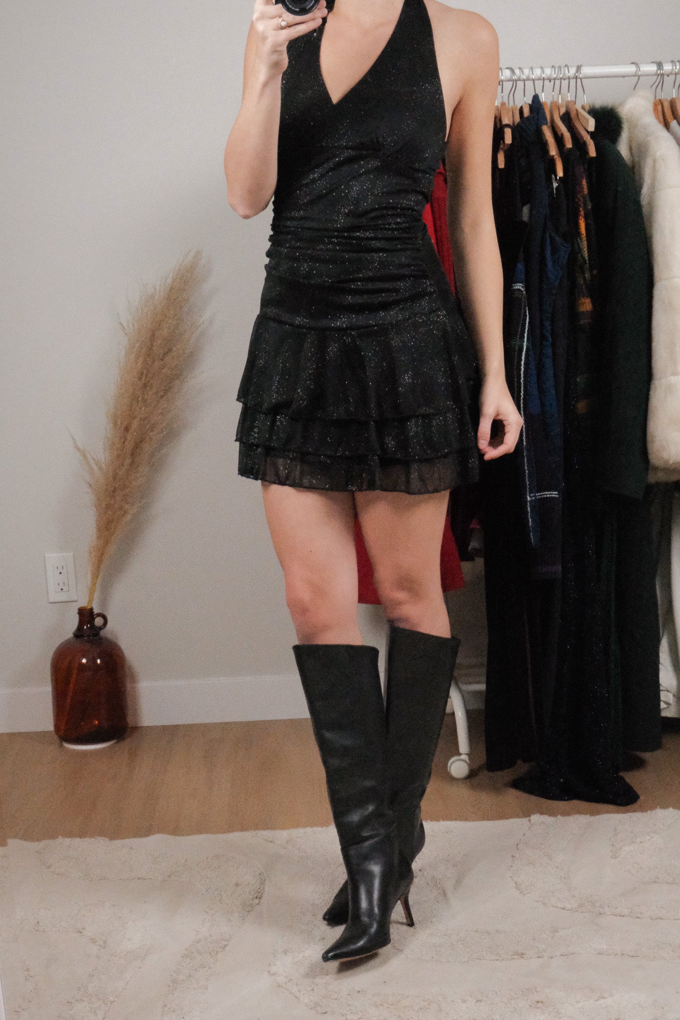 Vintage x Halter Shimmer Ruffle Mini Dress (XS/S)