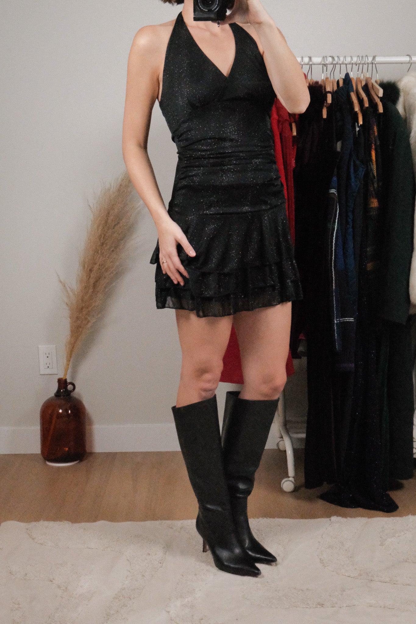 Vintage x Halter Shimmer Ruffle Mini Dress (XS/S)