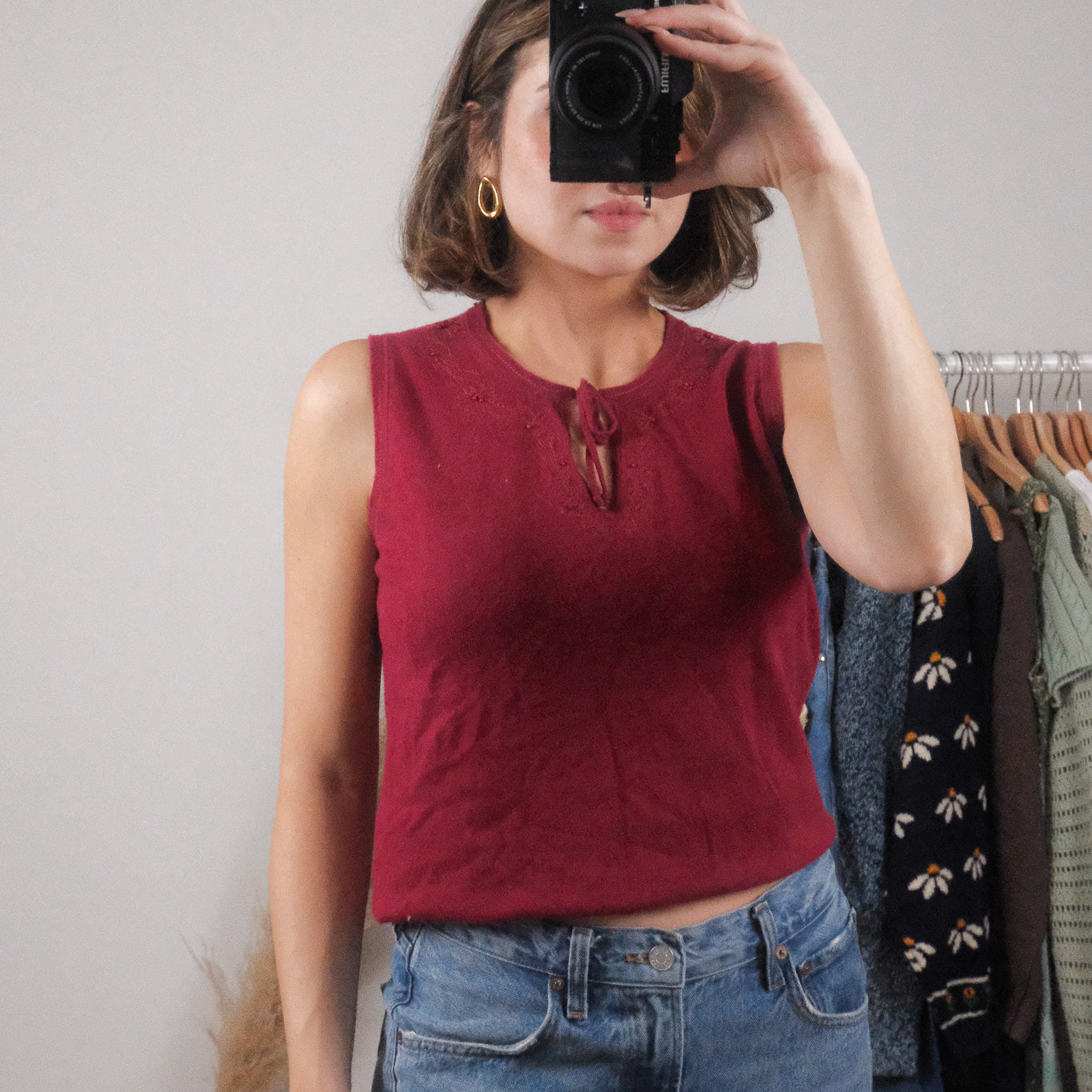 Vintage x Eddie Bauer x Cotton/Linen Embroidered Tank (M)