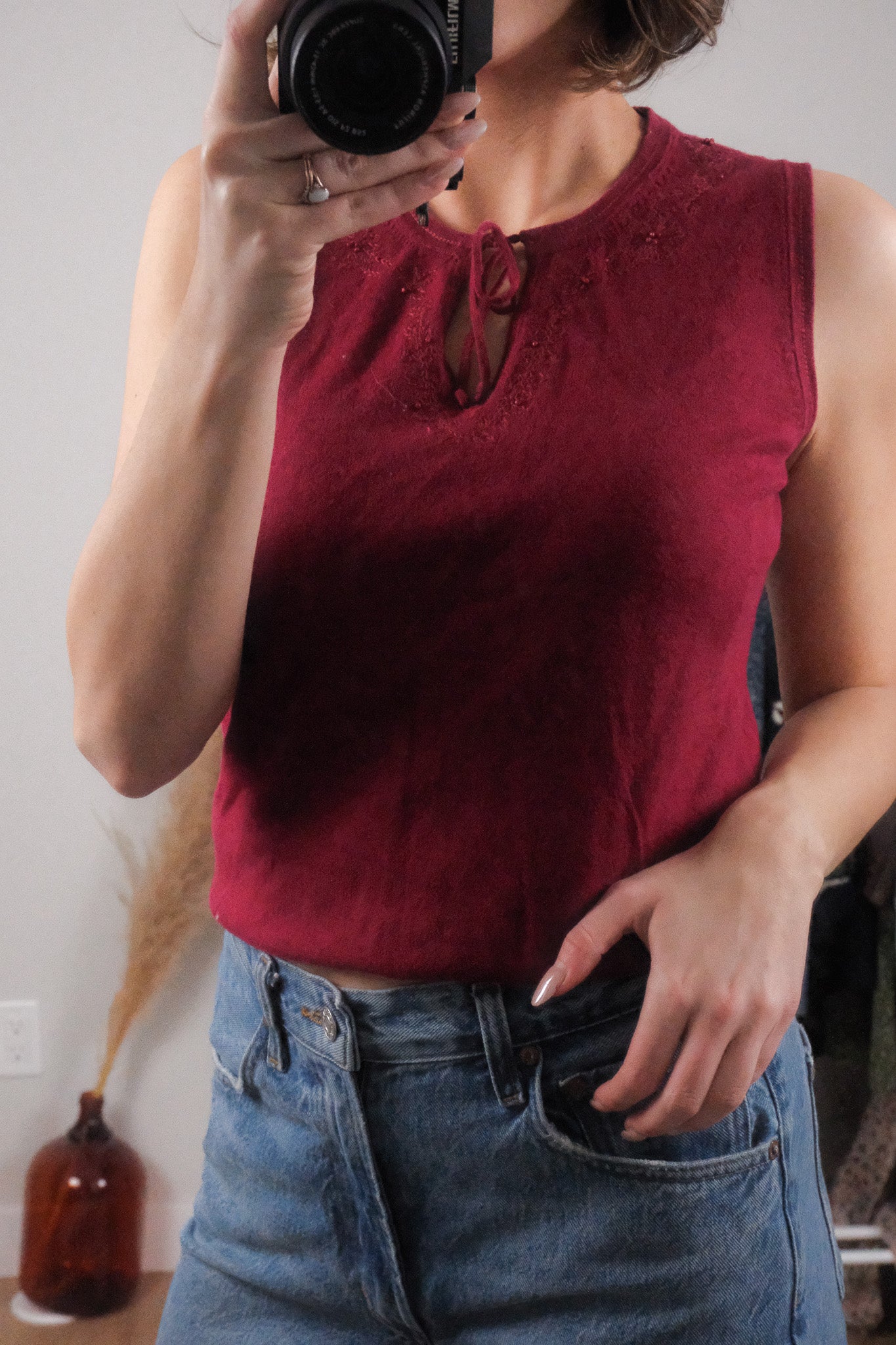 Vintage x Eddie Bauer x Cotton/Linen Embroidered Tank (M)