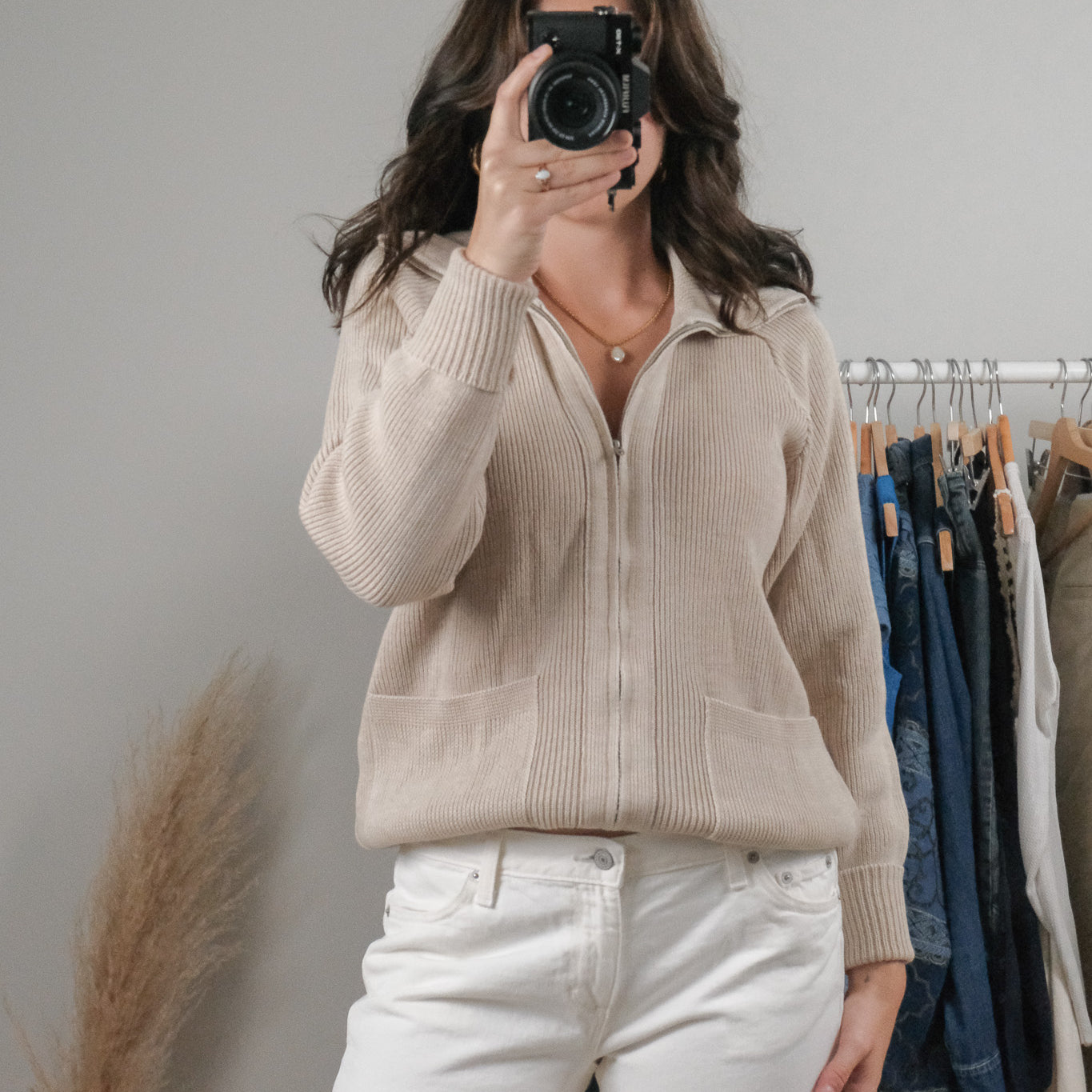 Vintage x Wool Blend Zip-Up Collared Sweater (M)