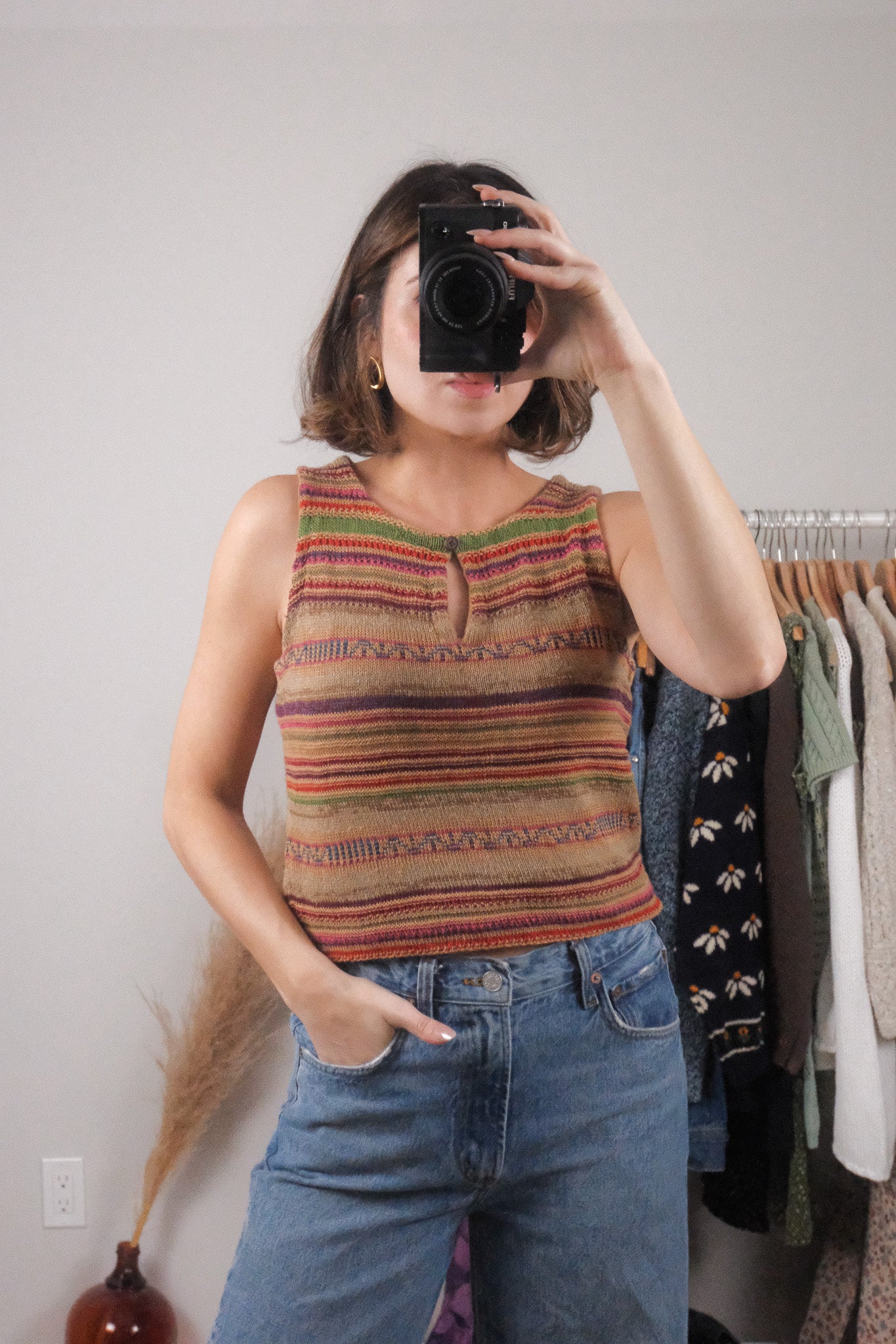 Vintage x Ralph Lauren Linen/Silk Colourful Striped Knit Tank (M)