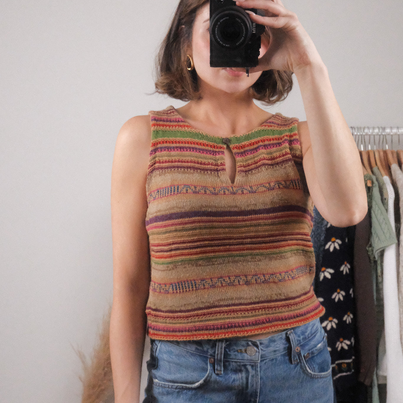 Vintage x Ralph Lauren Linen/Silk Colourful Striped Knit Tank (M)
