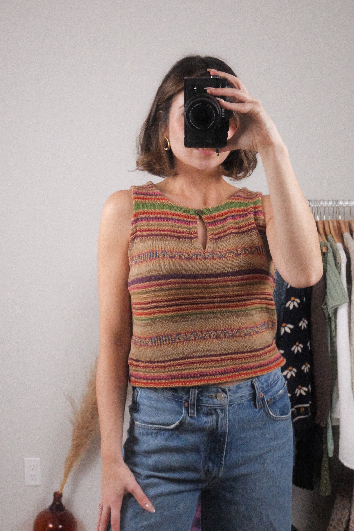 Vintage x Ralph Lauren Linen/Silk Colourful Striped Knit Tank (M)