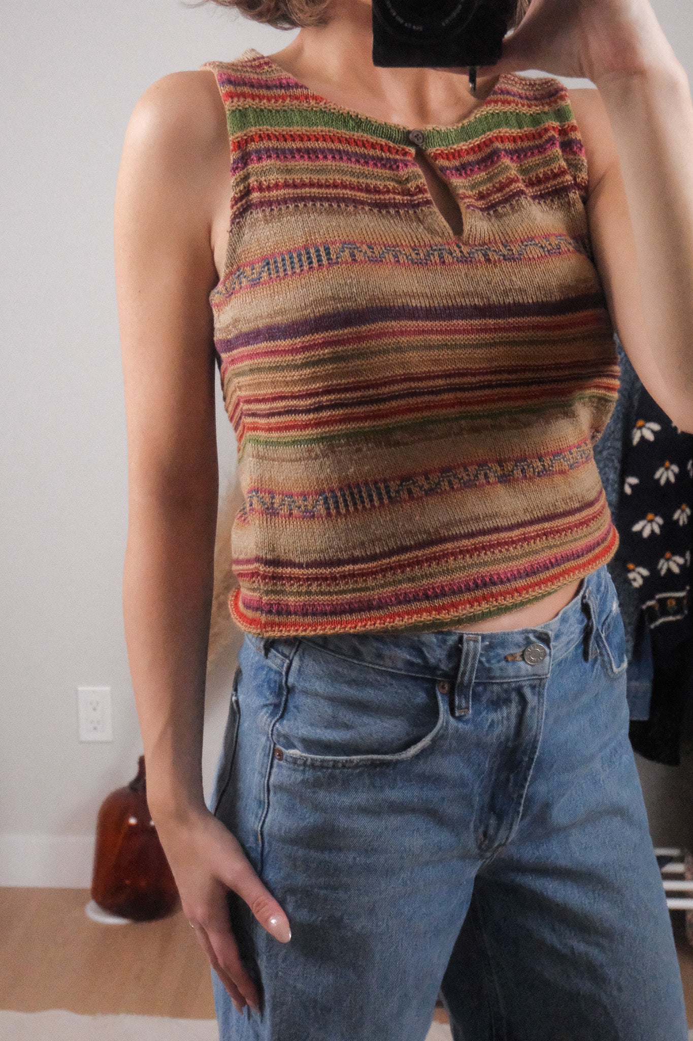 Vintage x Ralph Lauren Linen/Silk Colourful Striped Knit Tank (M)