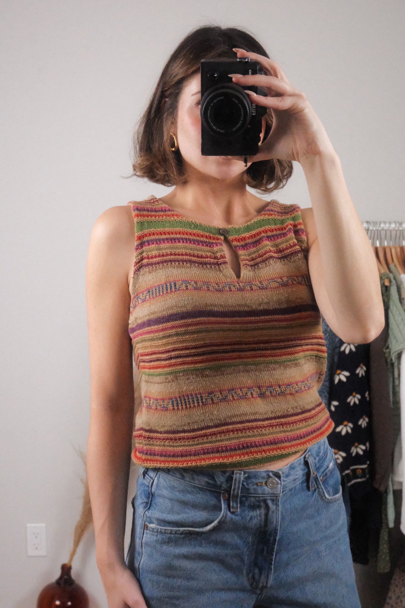 Vintage x Ralph Lauren Linen/Silk Colourful Striped Knit Tank (M)