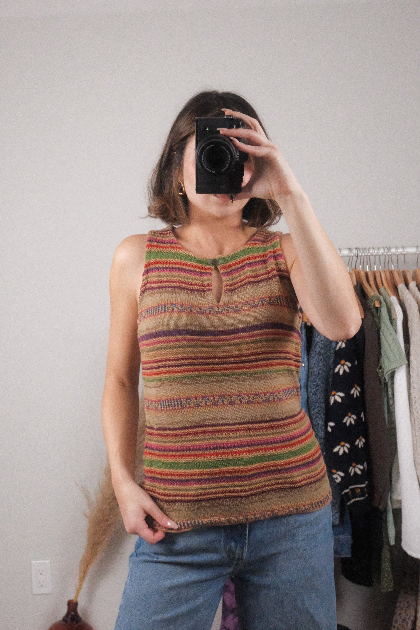 Vintage x Ralph Lauren Linen/Silk Colourful Striped Knit Tank (M)