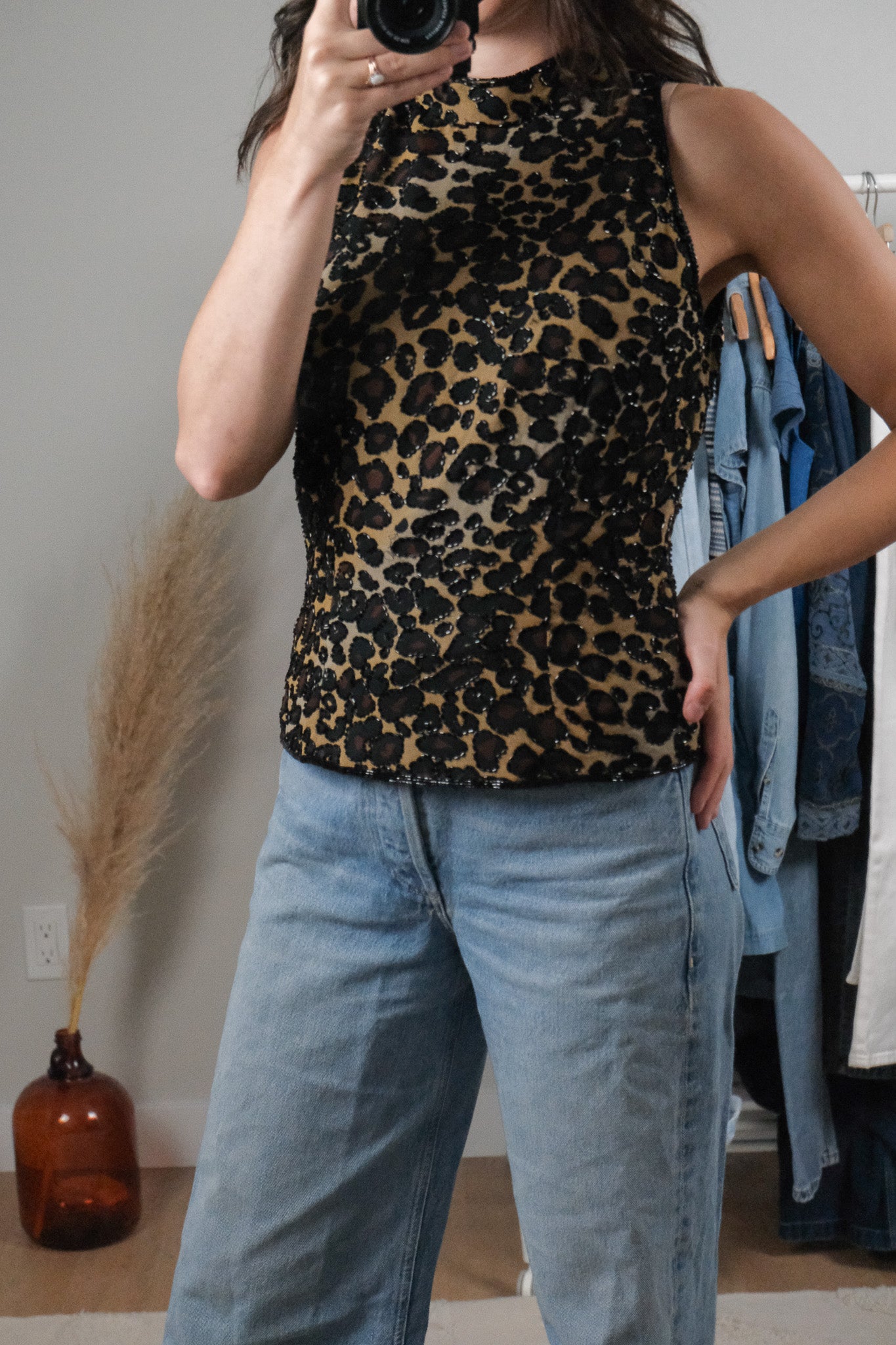 Vintage x Beaded Animal Print Top (M)