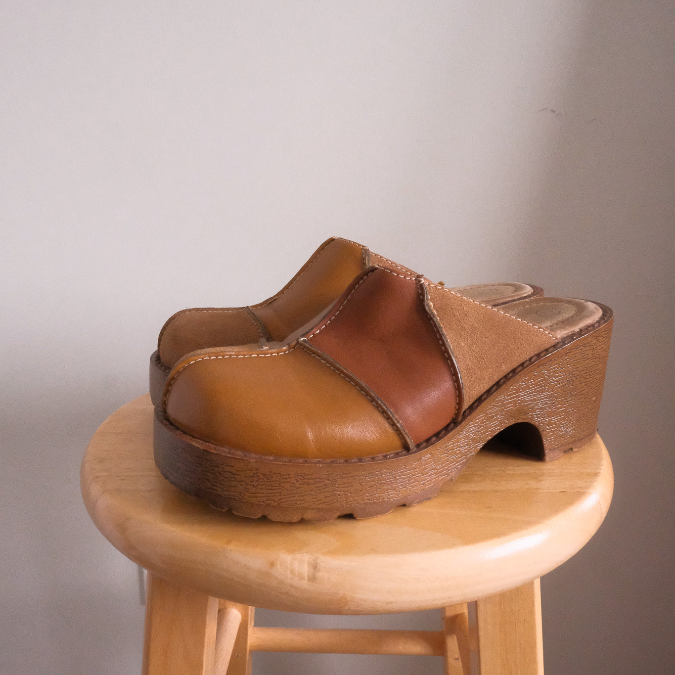 Vintage x Leather/Suede Patchwork Clogs (6/6.5)