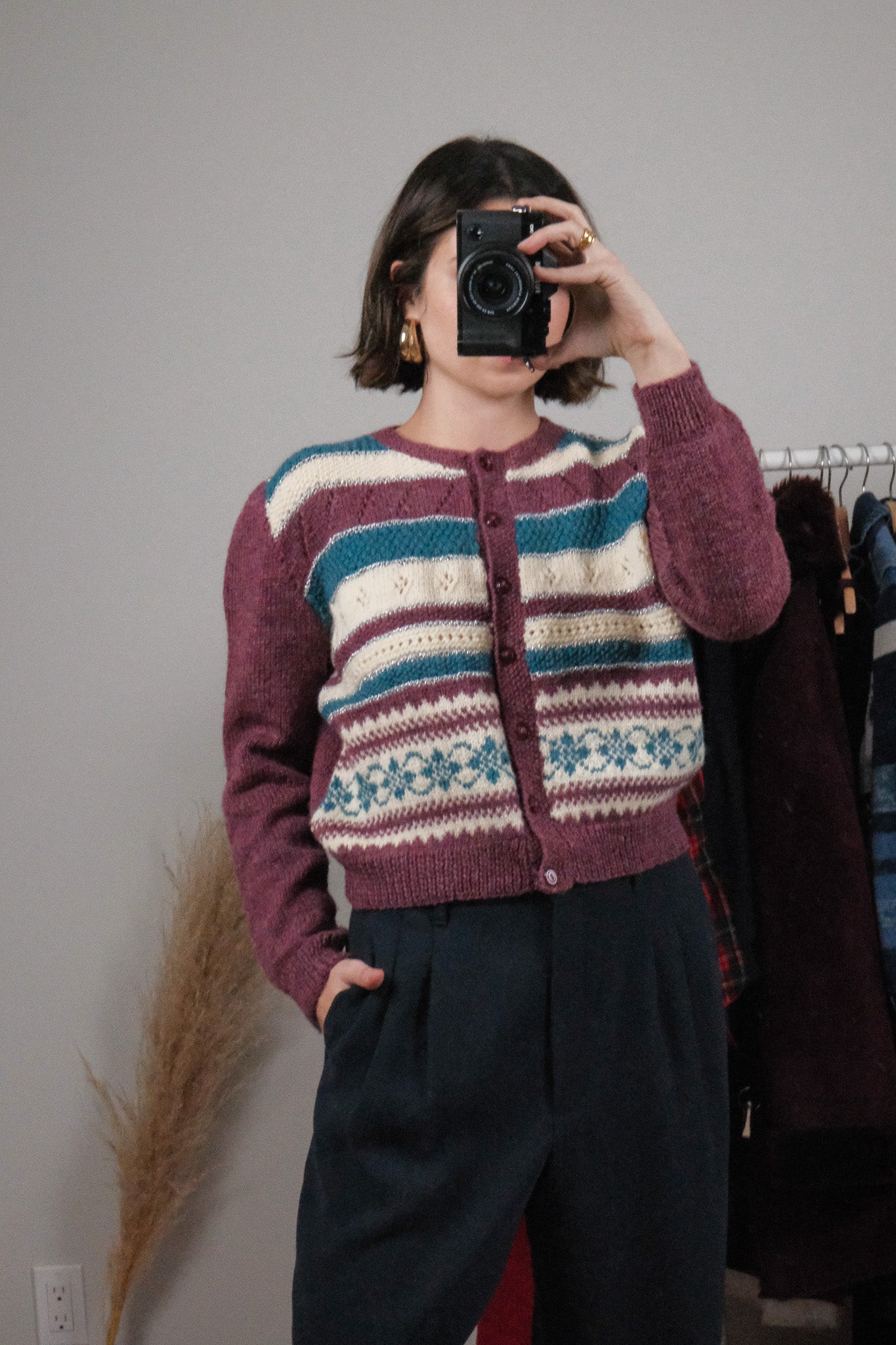 Vintage x Handmade Striped Wool Blend Shimmer Cardigan (S)